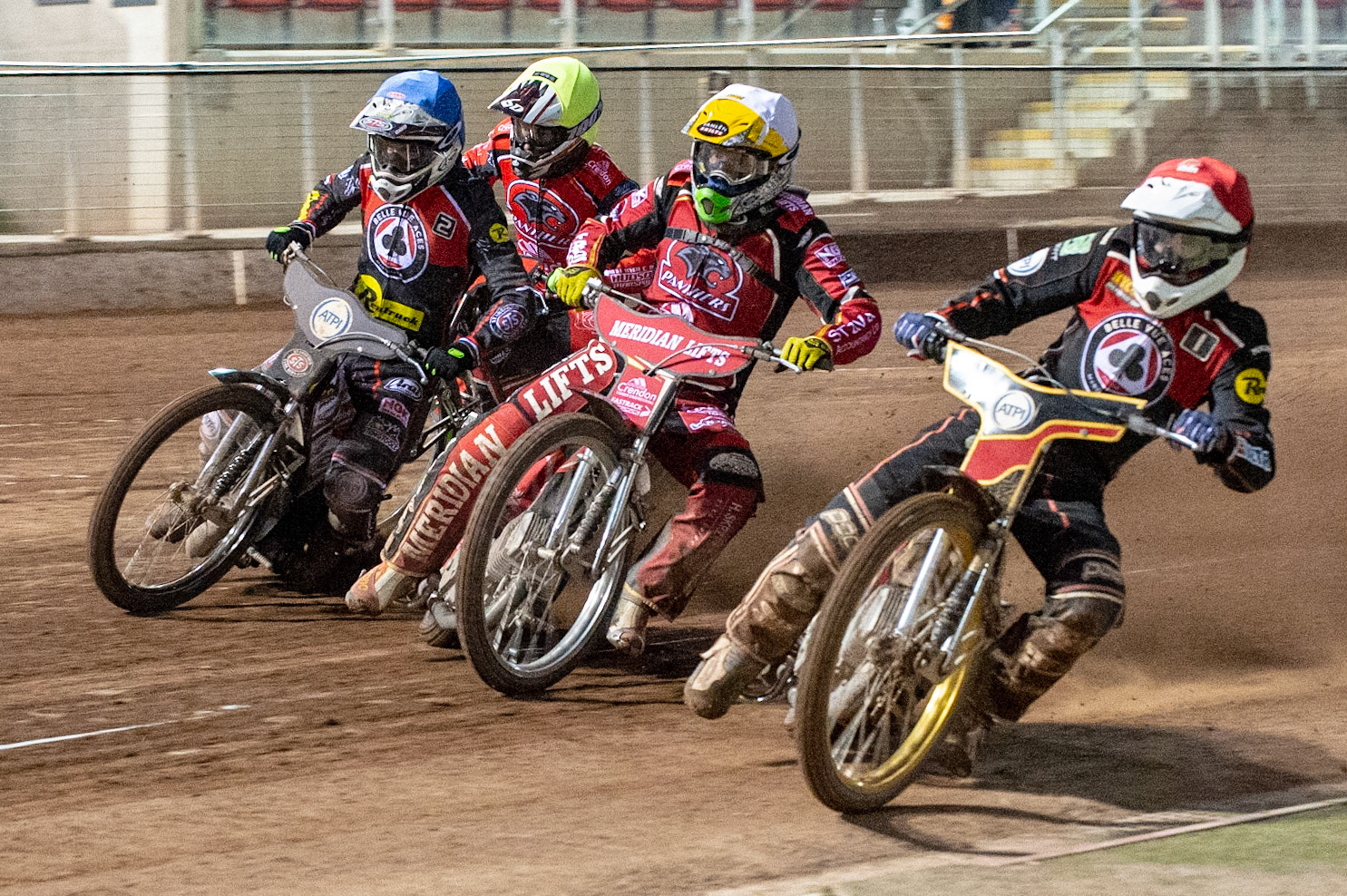 Photo by Ian Charles:

Max Fricke (Red) leads Hans Andersen (White) Steve Worrall (Blue) and Charles Wright (Yellow)

Belle Vue Aces v Peterborough Panthers, National Speedway Stadium, Manchester, Wednesday, 10, April, 2019