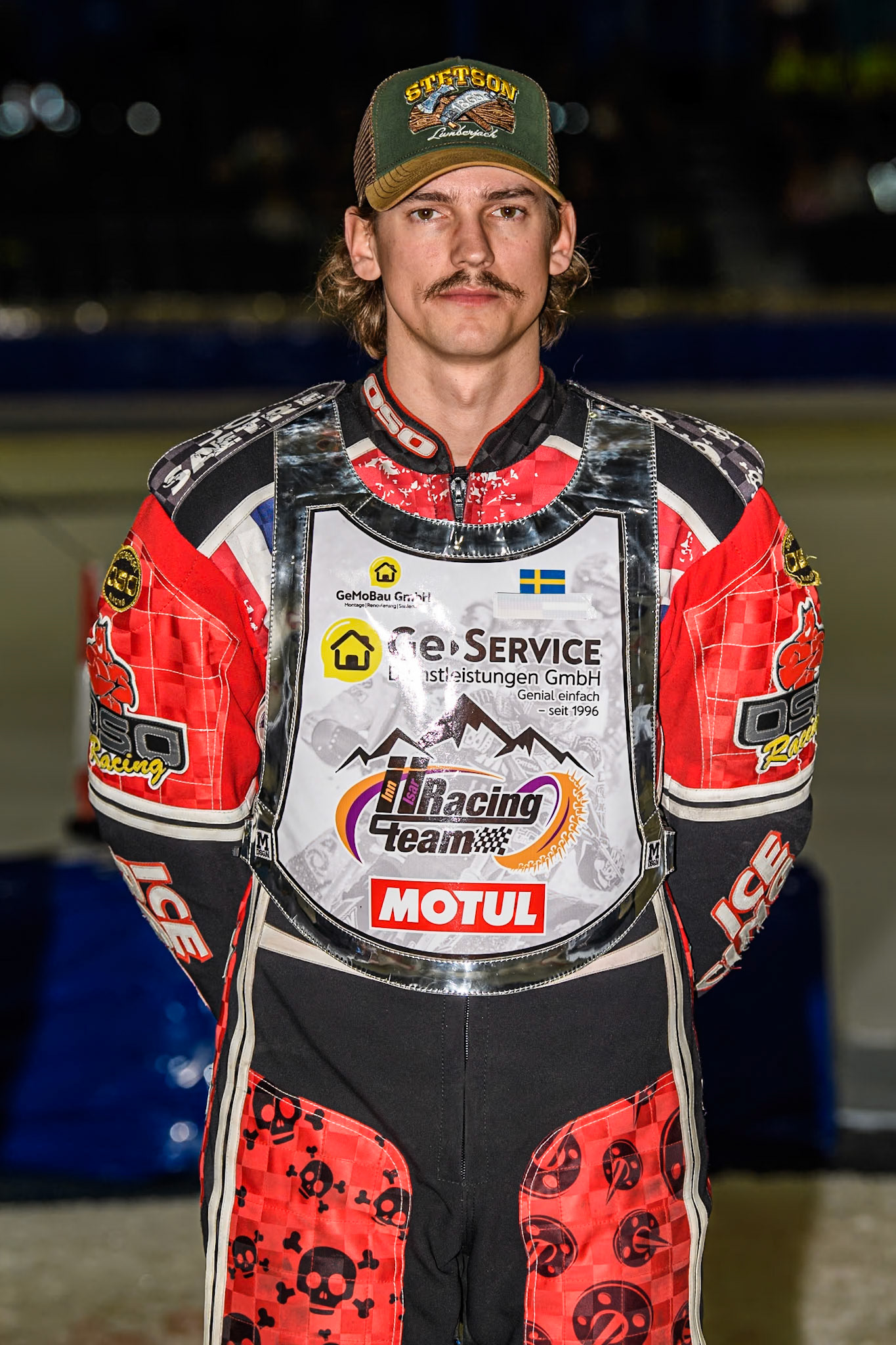 Reserve  Sweden's Filip Jäger (17) during the FIM Ice Speedway Gladiators World Championship Final 3 at Ice Rink Thialf, Heerenveen on Saturday 6th April 2024. (Photo: Ian Charles | MI News)