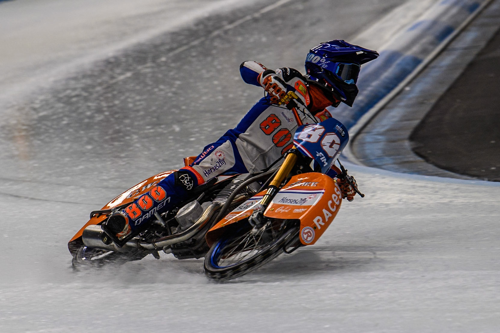 Jasper Iwema (800) of The Netherlands in action during practice for  the Ice Speedway Gladiators World Championship Finals 1 &amp; 2 at Max-Aicher-Arena, Inzell on Friday 14th March 2025. (Photo: Ian Charles | MI News)