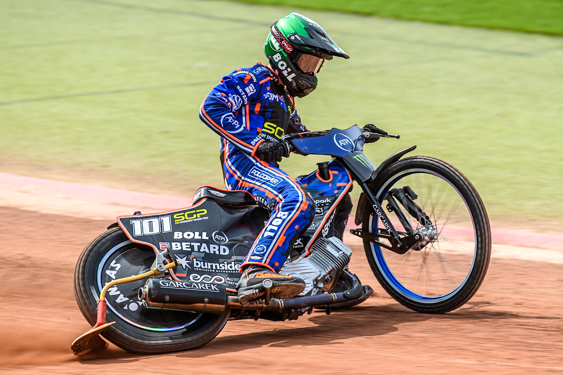 Brady Kurtz (101) of Australia in the qualifying session during the ATPI FIM Speedway Grand Prix Round 4 at the National Speedway Stadium, Manchester, on Friday 6th June 2025. (Photo: Ian Charles | MI News)