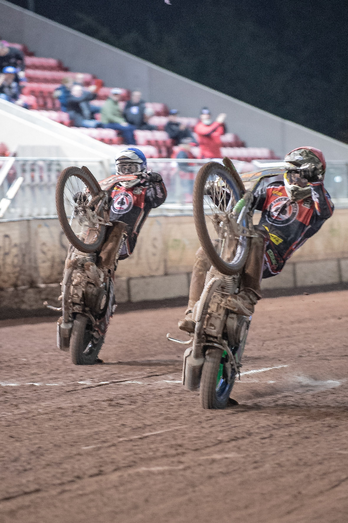 Photo by Ian Charles:

Dan Bewley  (Red) and Jaimon Lidsey  (Blue) celebrate with a double wheelie

Belle Vue Aces v Swindon Robins, Supporters Cup Final 1st Leg, National Speedway Stadium, Manchester, Thursday, 12, September, 2019