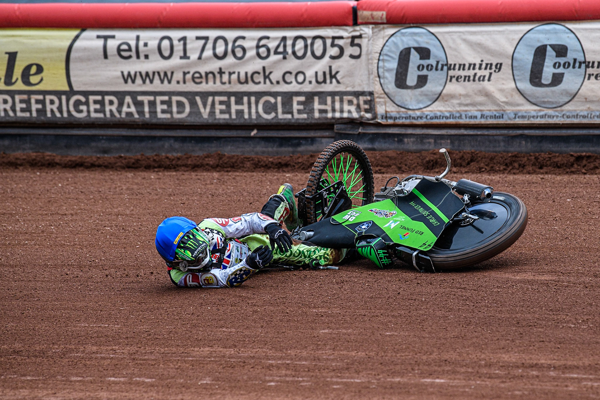 Charlie Southwick  falls during the British Youth Championships at the National Speedway Stadium, Manchester on Friday 12th May 2023. (Photo: Ian Charles | MI News)