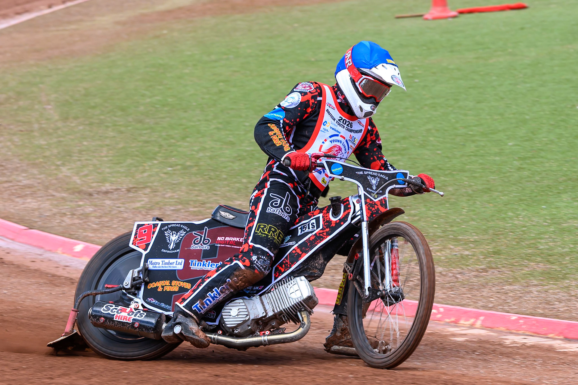 BRITISH YOUTH CHAMPIONSHIP (500cc): Dylan Huthwaite (9) in action during the British Youth Speedway Championship at the National Speedway Stadium, Manchester on Sunday 10th May 2026. (Photo: Ian Charles | MI News)