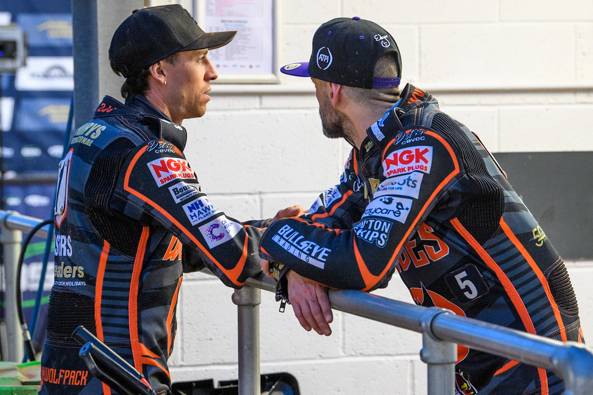 Sam Masters (left) with Rory Schlein during the Sports Insure Premiership Knock Out Cup Quarter Final 2nd Leg between Belle Vue Aces and Wolverhampton Wolves at the National Speedway Stadium, Manchester on Thursday 18th May 2023. (Photo: Ian Charles | MI News)