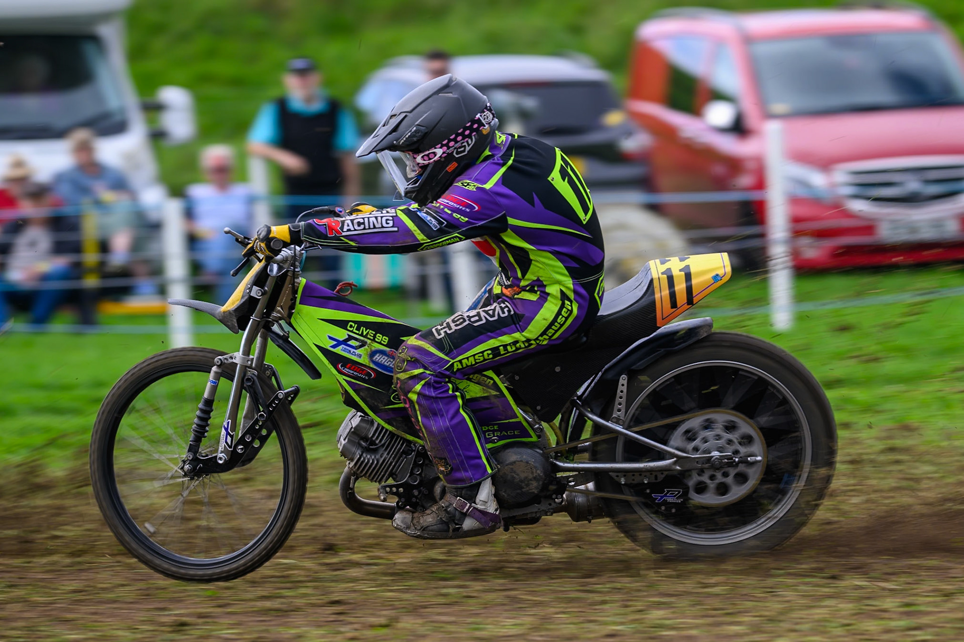 British Masters (Solos): Paul Cooper (11) during the British Masters Grasstrack Championship at Lower Marsh Farm, Much Hoole, Preston in Lancashire, England on Sunday 13th September 2026. (Photo: Ian Charles | MI News)