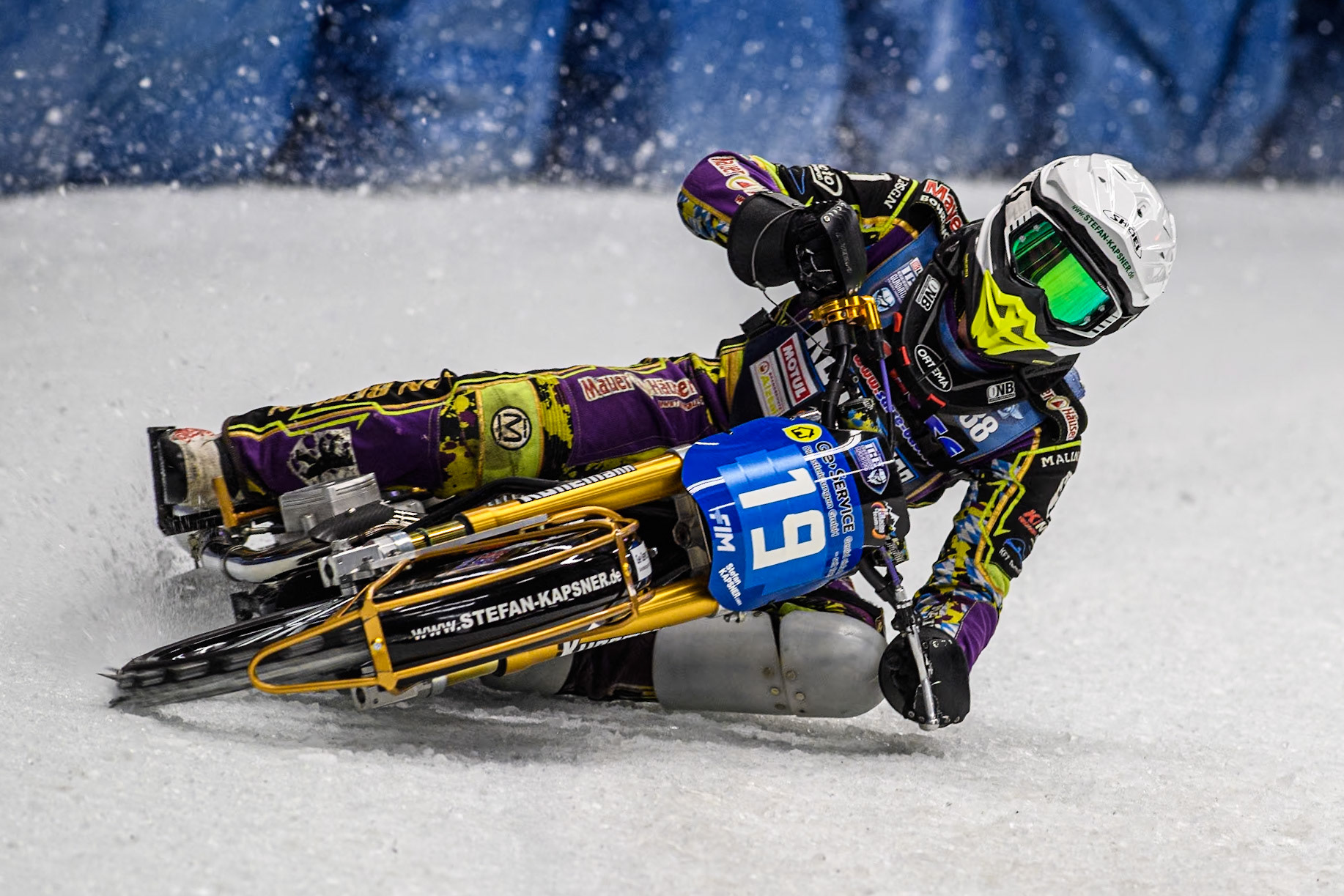 Germany's Max Niedermaier (88) in action on his cousin’s bike during the FIM Ice Speedway Gladiators World Championship Final 1 at the Max-Aicher-Arena, Inzell on Saturday 23 March 2024. (Photo: Ian Charles | MI News)