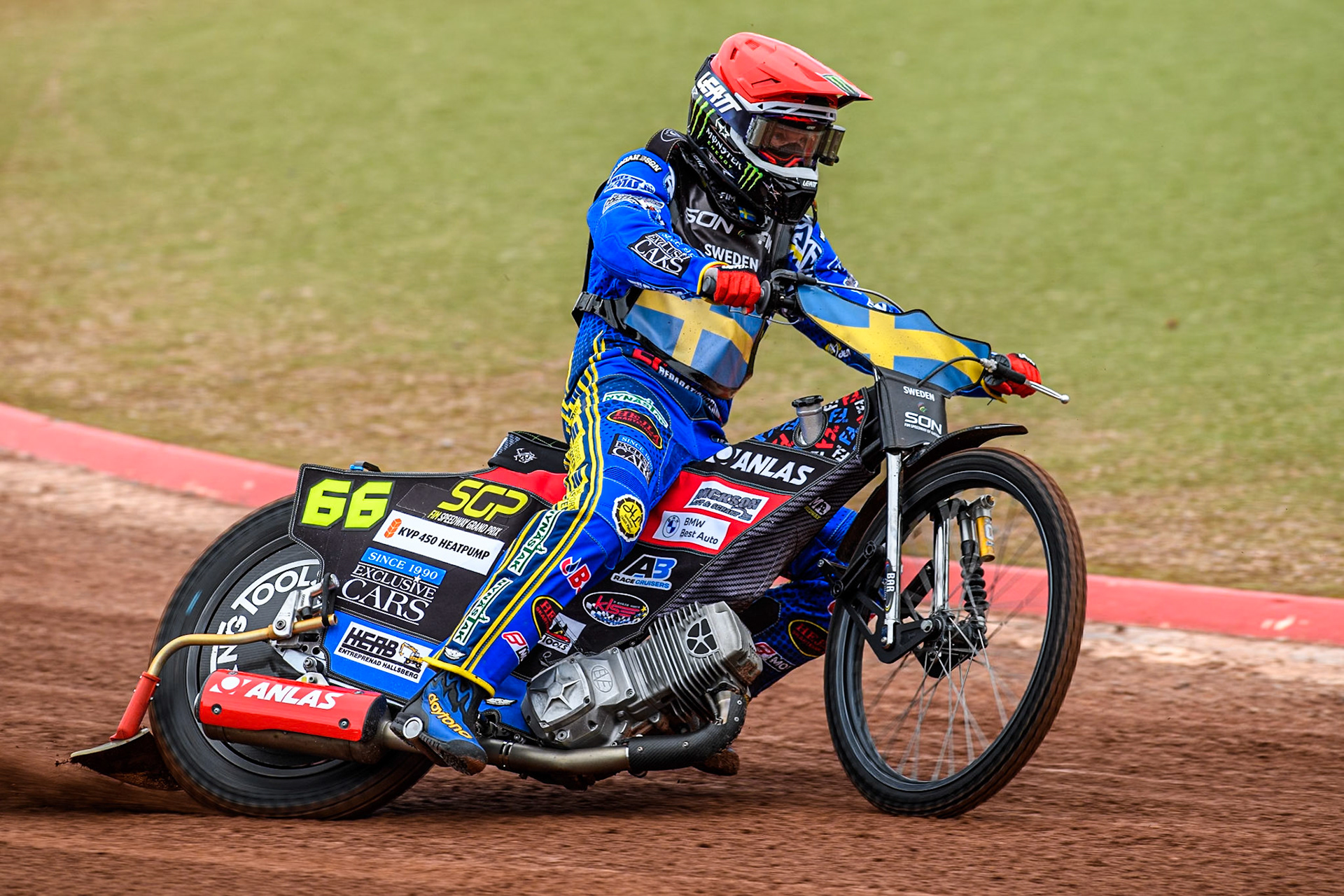 Fredrik Lindgren of Sweden practices during the Monster Energy FIM Speedway of Nations Semi-Final 1 at the National Speedway Stadium, Manchester on Tuesday 9th July 2024. (Photo: Ian Charles | MI News)