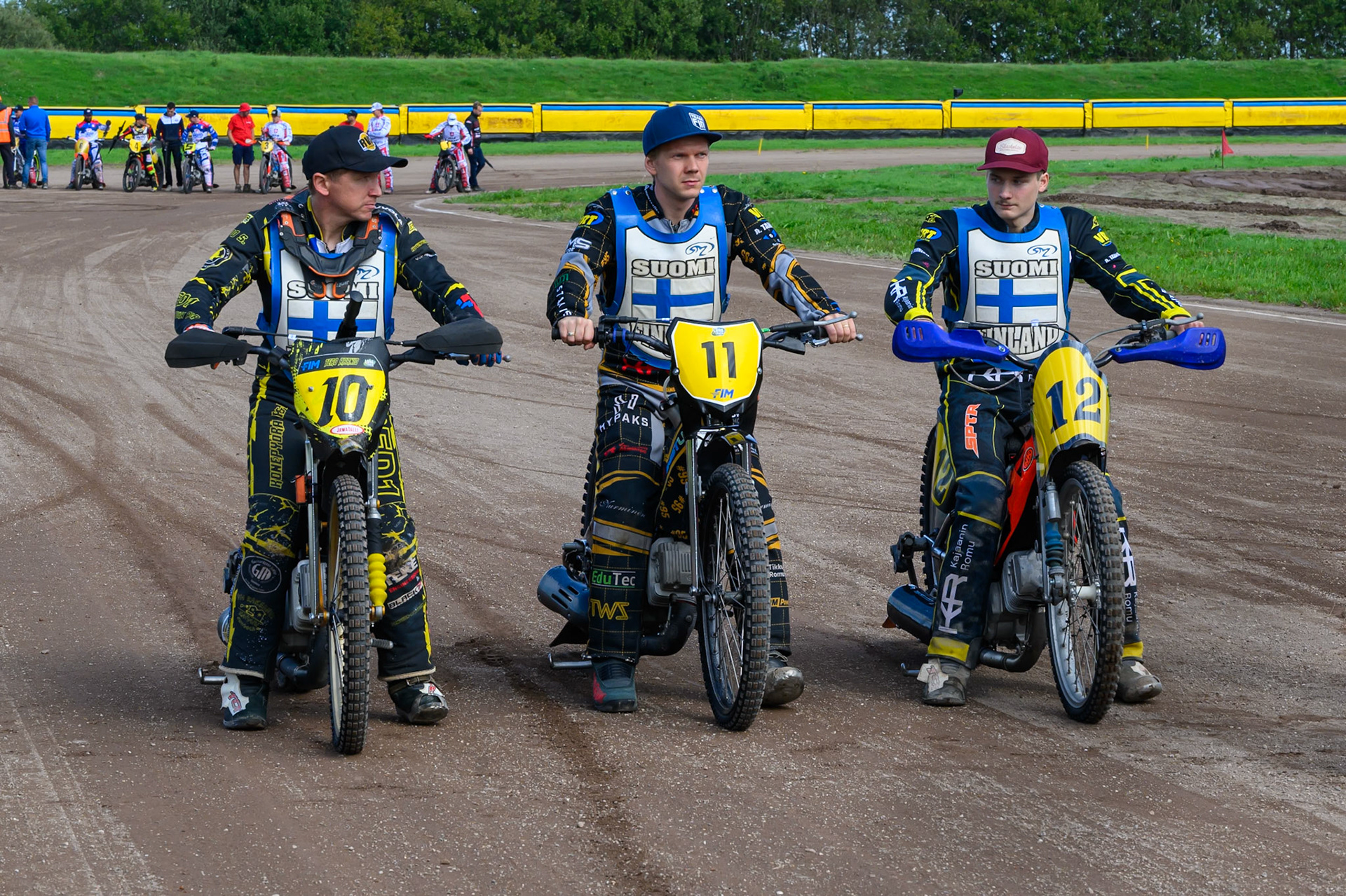 Team Finland: (L to R) Tero Aarnio (10), Jesse Mustonen (11) and Ossi Rantala (12)  during the FIM Long Track of Nations 2026 at the Speed Centre Roden in the Netherlands on Sunday 20th September 2026. (Photo: Ian Charles | MI News)