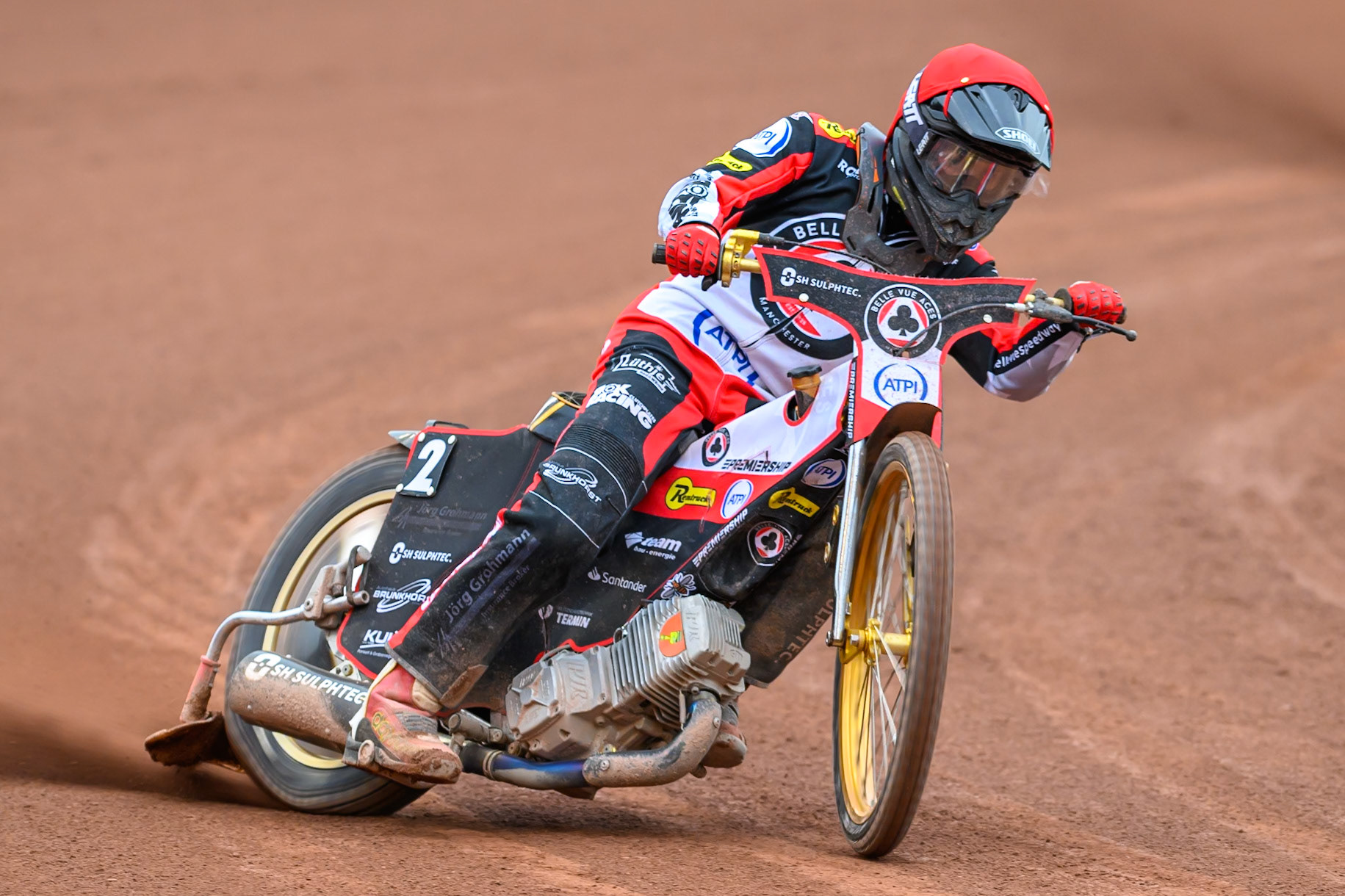 Norick Blödorn of Belle Vue Aces in action during the Rowe Motor Oil Premiership match between Belle Vue Aces and Leicester Lions at the National Speedway Stadium, Manchester on Monday 15th June 2026. (Photo: Ian Charles | MI News)