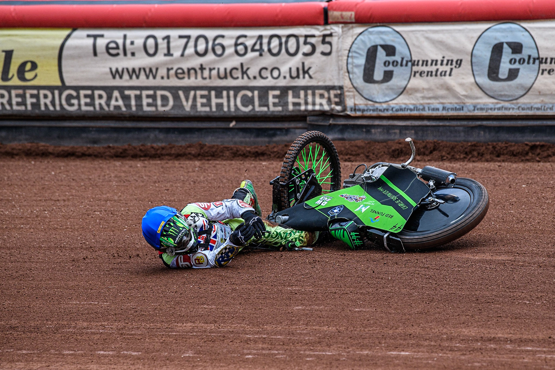 Charlie Southwick  falls during the British Youth Championships at the National Speedway Stadium, Manchester on Friday 12th May 2023. (Photo: Ian Charles | MI News)