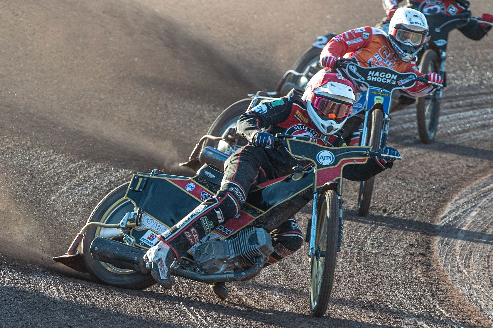 Photo: Ian Charles

Max Fricke  (Red) leads Jason Doyle  (White)

Belle Vue Aces v Swindon Robins, British Speedway Premiership, Belle Vue National Speedway Stadium, Manchester, Monday 20  May  2019