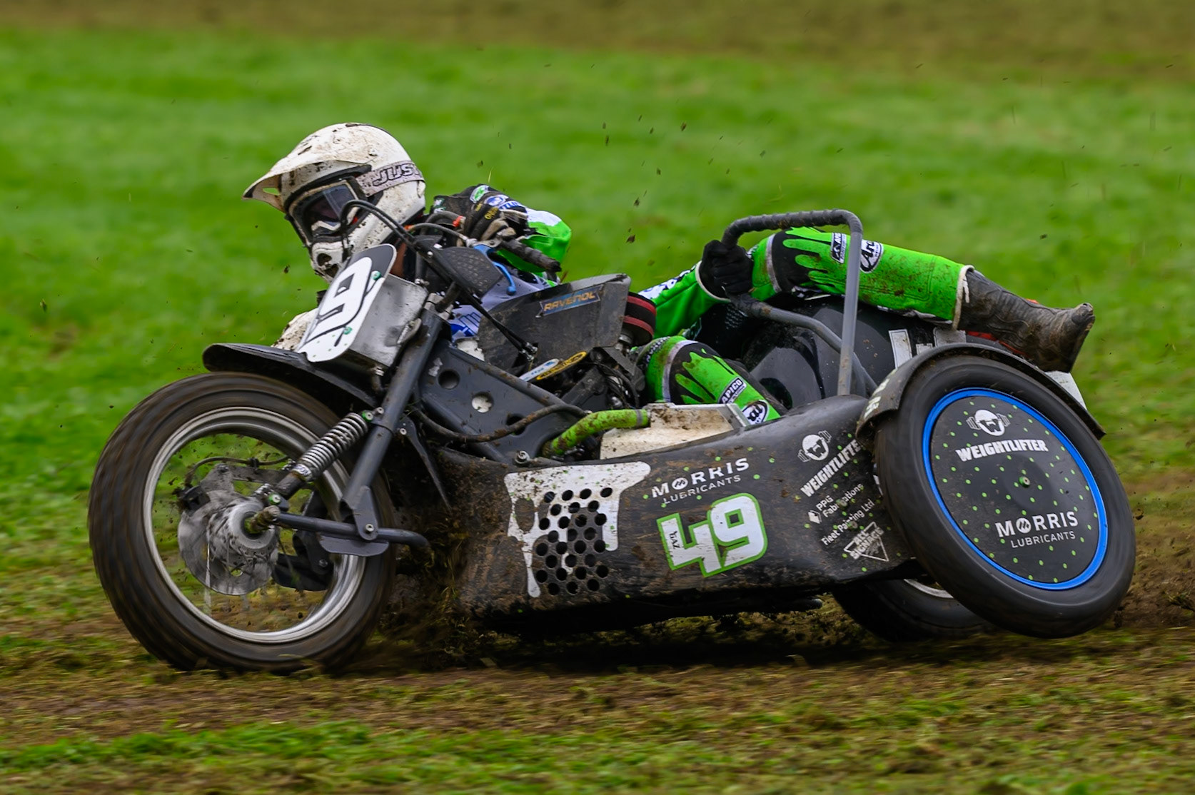 Gareth Winterburn/Frankie Courtney (49) during practice for  the British Masters Grasstrack Championship at Lower Marsh Farm, Much Hoole, Preston in Lancashire, England on Sunday 13th September 2026. (Photo: Ian Charles | MI News)