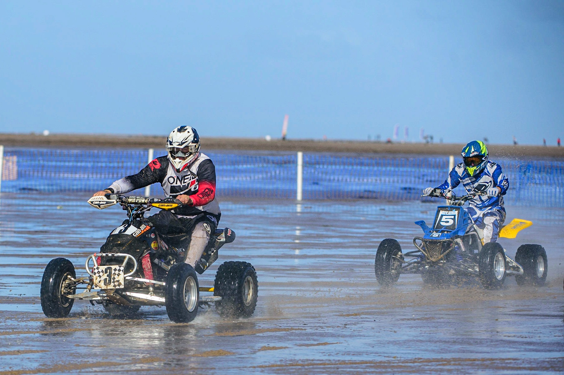 Dean Morford (3) leads Paul Munnery (5) during the Fylde ACU British Sand Racing Masters Championship on  Sunday 2nd October 2022. (Credit: Ian Charles | MI News)