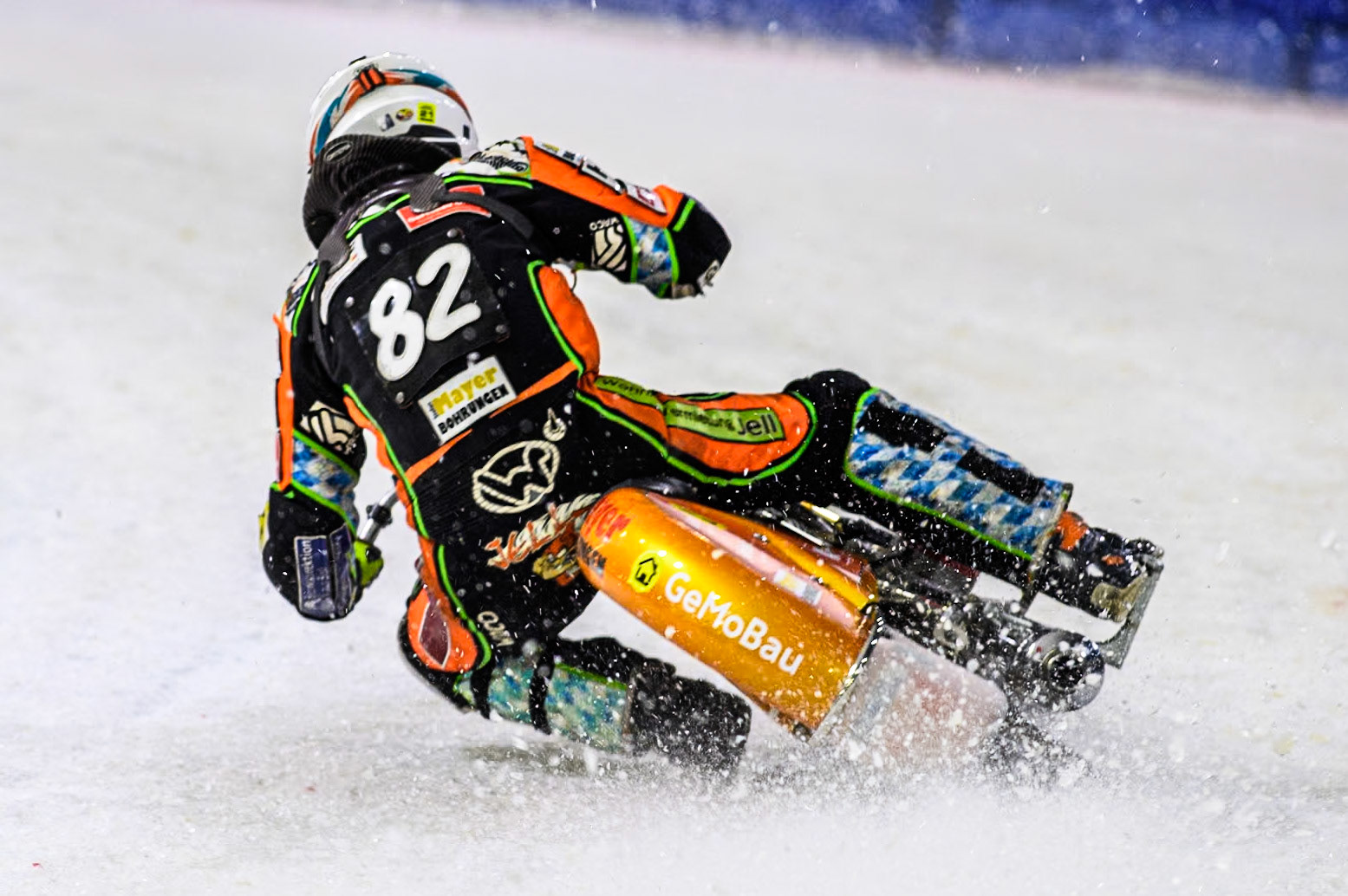 Germany's Markus Jell (82) in action during the FIM Ice Speedway Gladiators World Championship Final 3 at Ice Rink Thialf, Heerenveen on Saturday 6th April 2024. (Photo: Ian Charles | MI News)