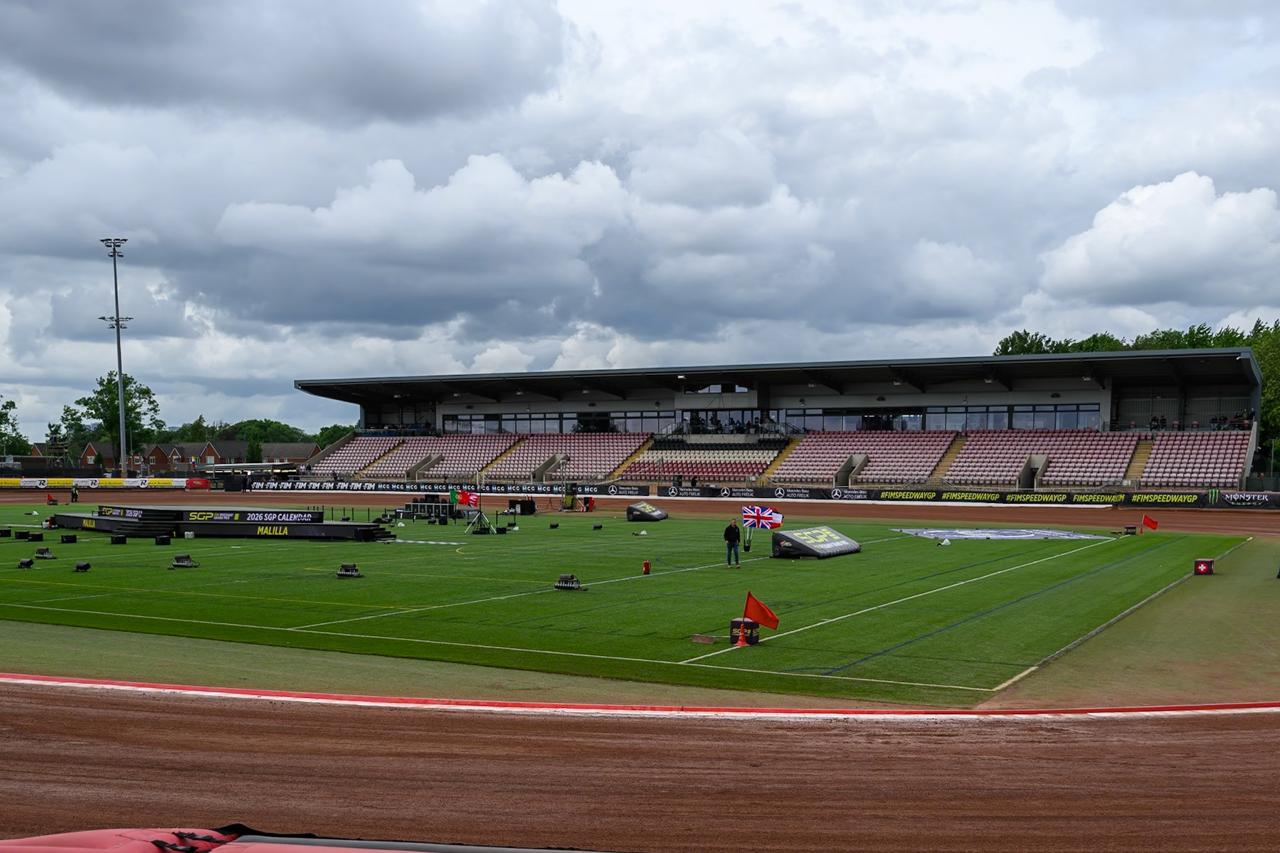 General View of the Main Stand and infield during the ATPI  FIM Speedway GP of Manchester at the National Speedway Stadium, Manchester on Friday 5th June 2026. (Photo: Ian Charles | MI News)