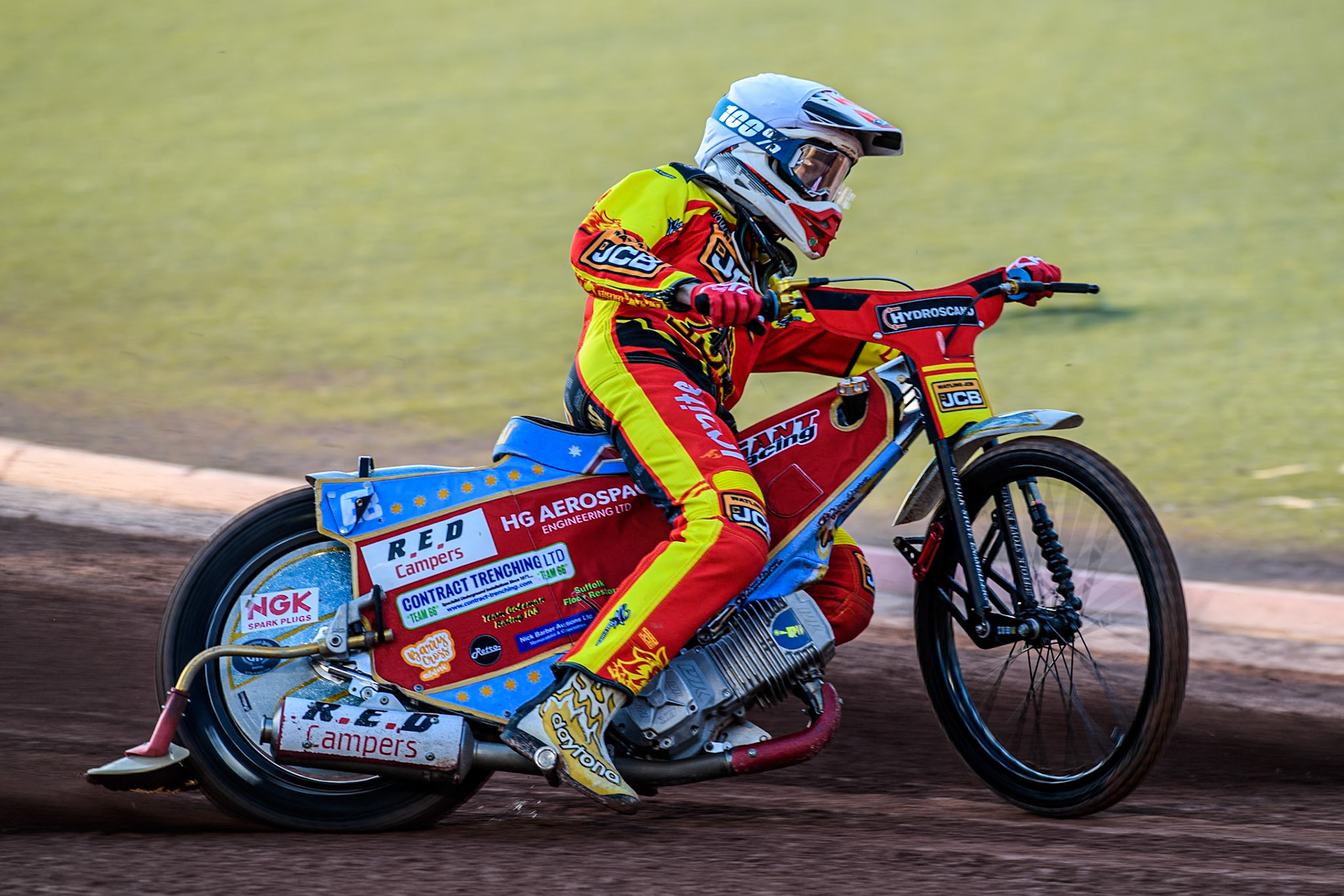 Leicester Lions' Drew Kemp in action during the Rowe Motor Oil Premiership match between Belle Vue Aces and Leicester Lions at the National Speedway Stadium, Manchester on Monday 19th May 2025. (Photo: Ian Charles | MI News)