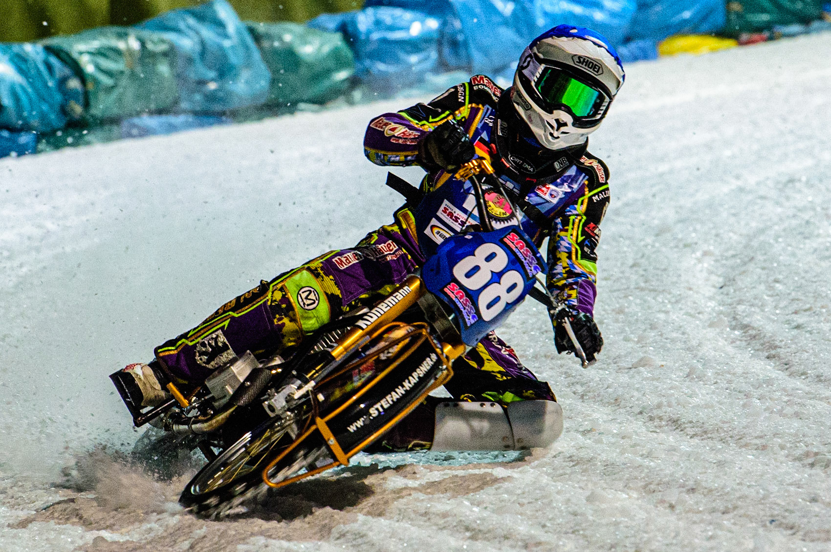 Max Neidermaier in action during the German Individual Ice Speedway Championship at Horst-Dohm-Eisstadion, Berlin on Friday 3rd March 2023. (Photo: Ian Charles | MI News)