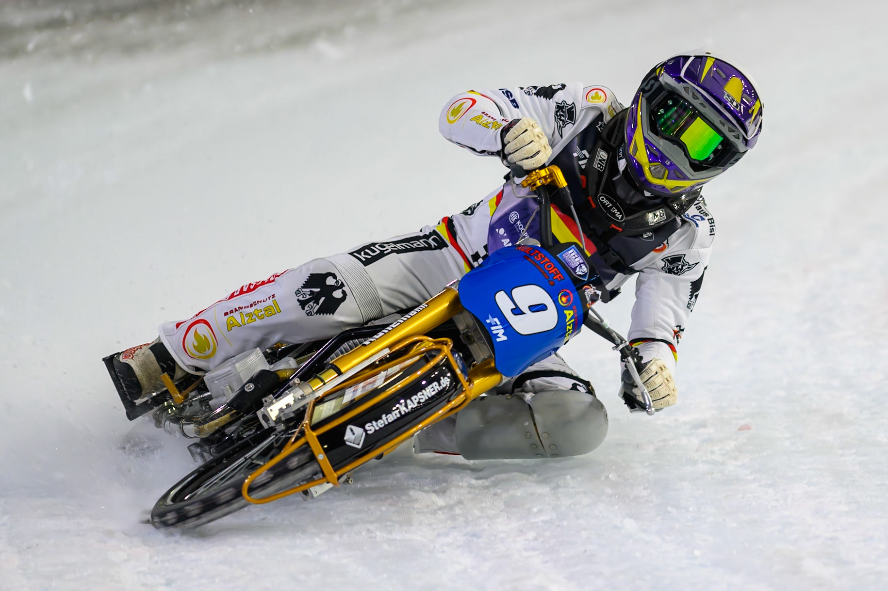 Max Niedermaier (9) of Germany  in action during the FIM Ice Speedway Of Nations at Ice Rink Thialf, Heerenveen on Sunday 12th April 2026. (Photo: Ian Charles | MI News)