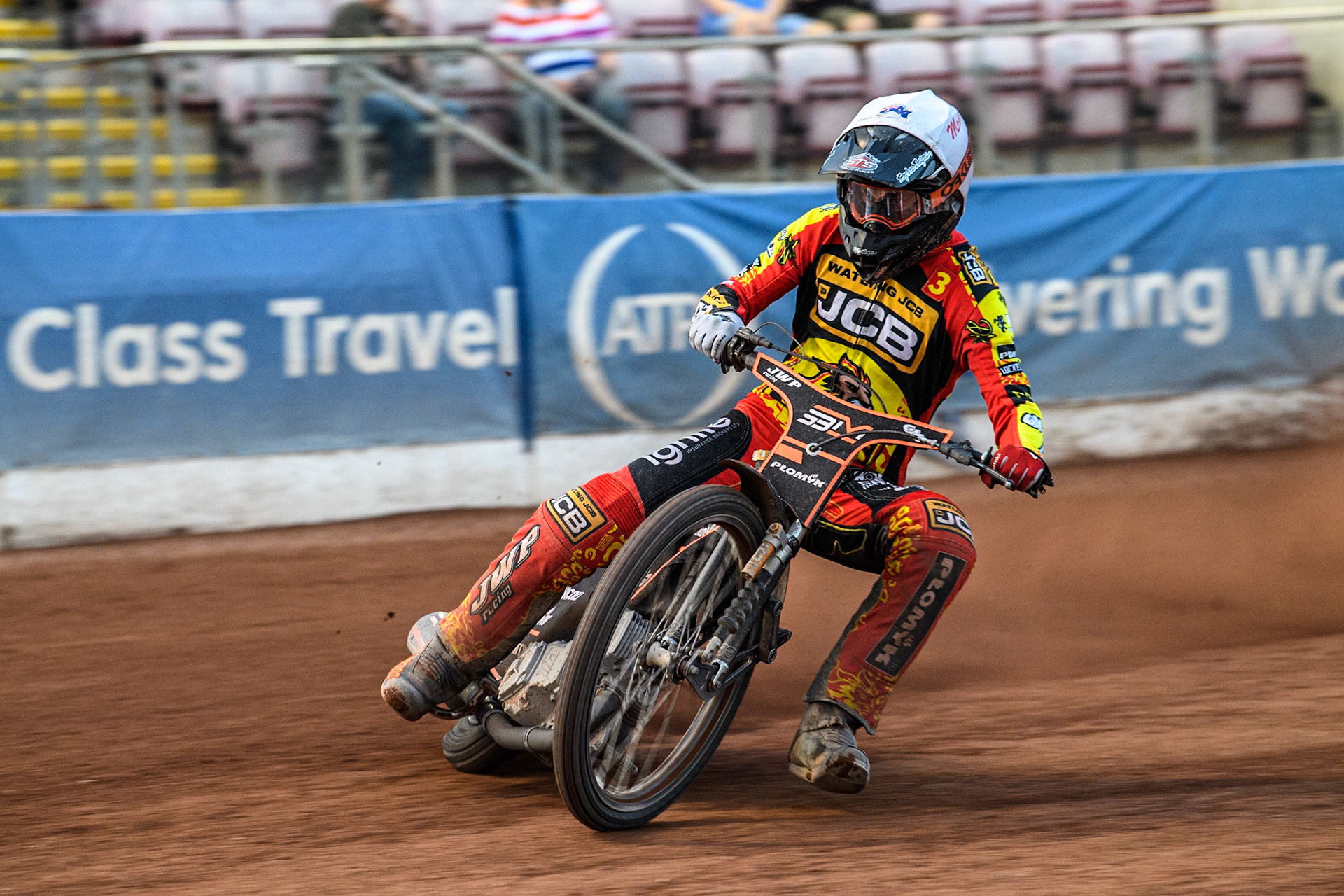 Leicester Lions' Sam Masters in action during the Rowe Motor Oil Premiership match between Belle Vue Aces and Leicester Lions at the National Speedway Stadium, Manchester on Monday 24th June 2024. (Photo: Ian Charles | MI News)