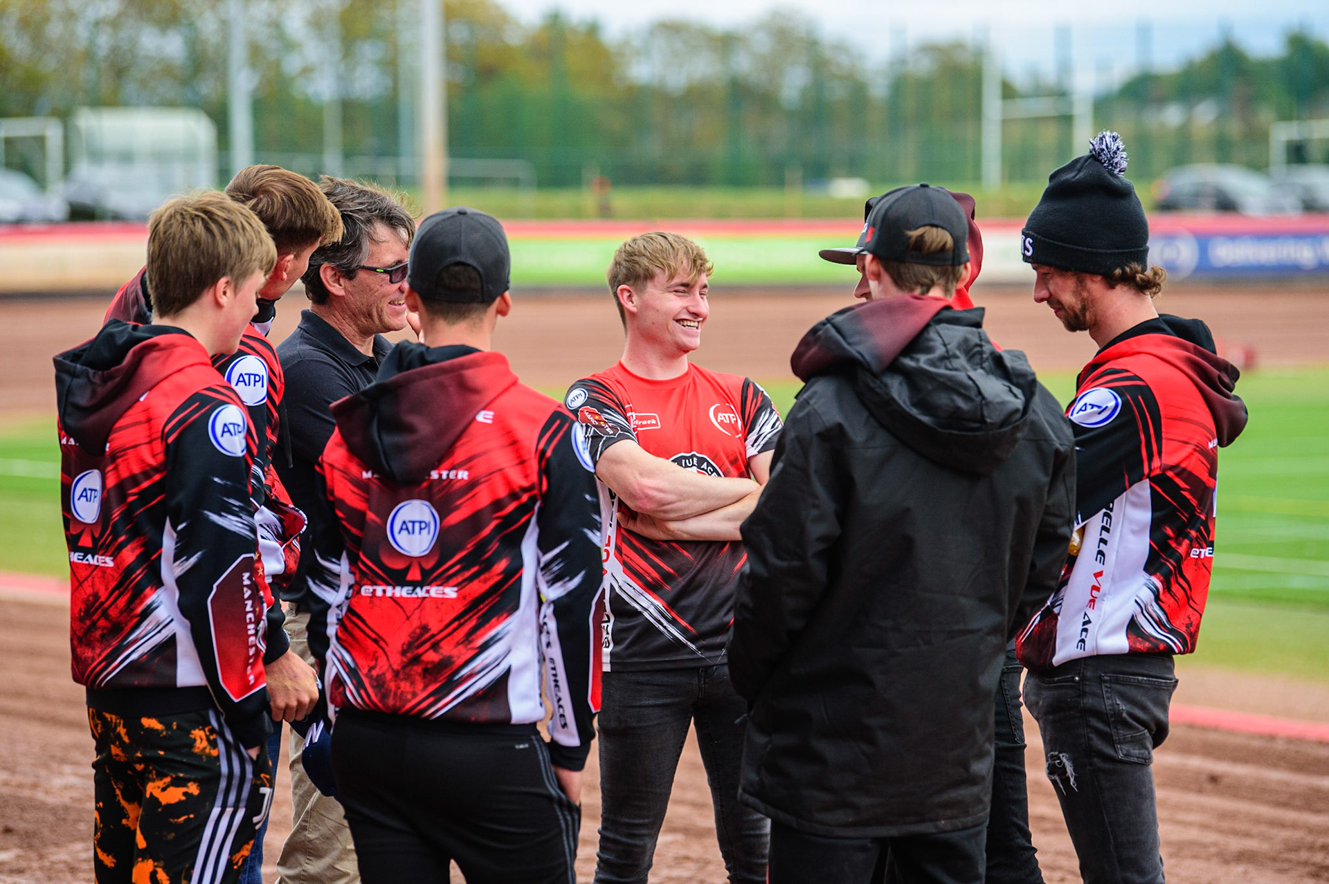 Belle Vue ATPI Aces have their on track meeting prior to the SGB Premiership match between Belle Vue Aces and Wolverhampton Wolves at the National Speedway Stadium, Manchester on Monday 29th August 2022. (Credit: Ian Charles | MI News)