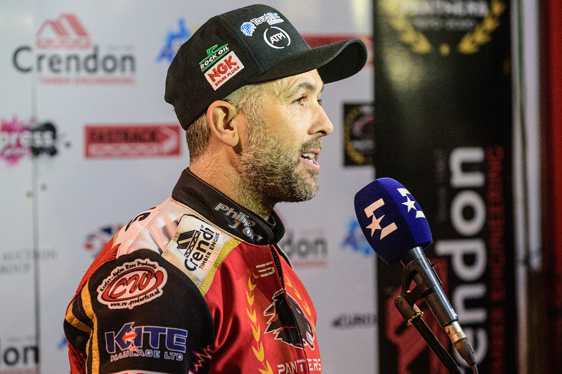 PETERBOROUGH, UK. OCT 14TH Scott Nicholls  gives an interview to Eurosport during the SGB Premiership Grand Final 2nd leg between Peterborough and Belle Vue Aces at East of England Showground, Peterborough on Thursday 14th October 2021. (Credit: Ian Charles | MI News)
