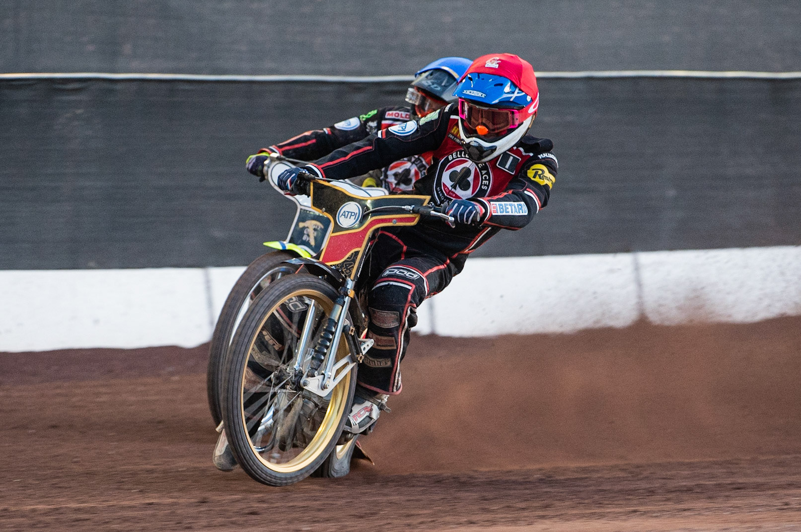 Photo: Ian Charles

​Max Fricke (Red) leads ​Kenneth Bjerre​​  (Blue)

Belle Vue Aces v Kings Lynn Stars, British Speedway Premiership, Belle Vue National Speedway Stadium, Manchester, Thursday 16  May  2019