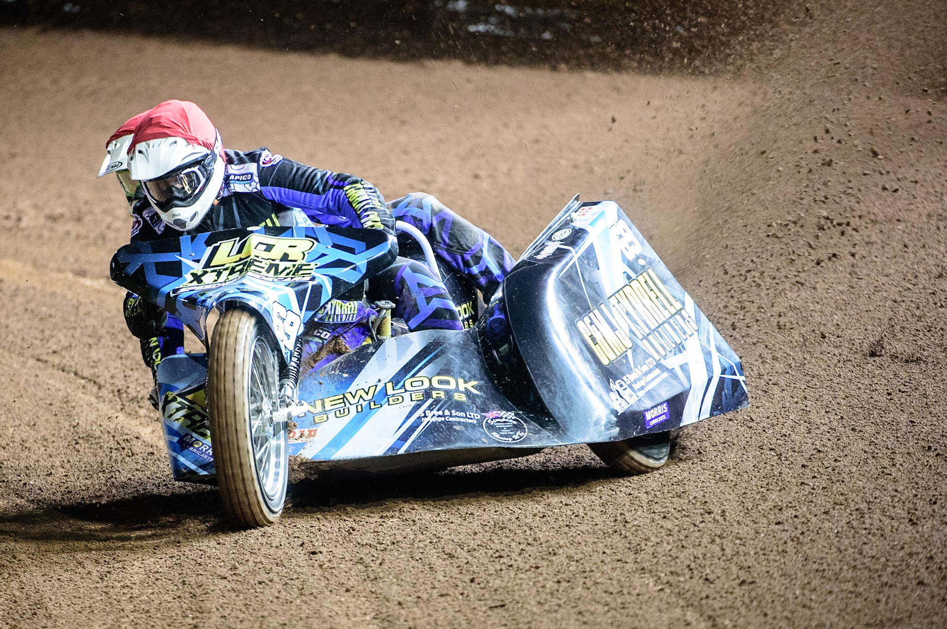 MANCHESTER, UK. OCT 30TH   Matt Tyrell &amp; Liam Brown  in action  during the Manchester Masters Sidecar Speedway and Flat Track Racing at the National Speedway Stadium, Manchester on Saturday 30th October 2021. (Credit: Ian Charles | MI News)