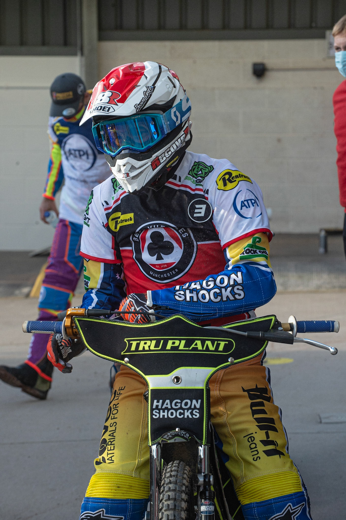 Photo: Ian CharlesJason Crump of Belle Vue 'BikeRight' Aces waits to go out again for practiceBelle Vue ‘Bikerite ’Aces v ‘ATPI’ All Stars, Premiership Challenge, National Speedway Stadium, Manchester Thursday  24  September  2020