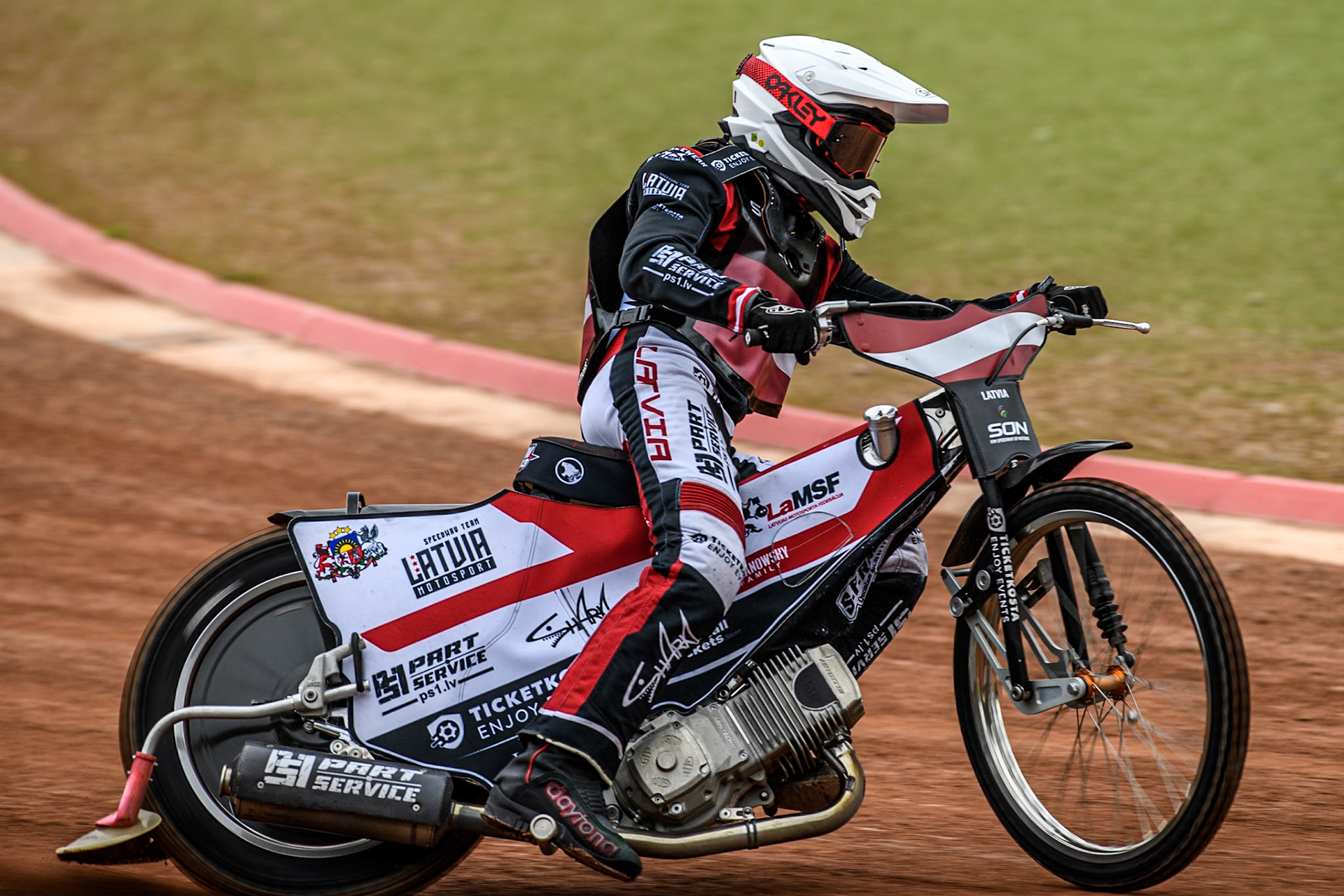 Francis Gusts of Latvia practices during the Monster Energy FIM Speedway of Nation Semi Final 2 at the National Speedway Stadium, Manchester on Wednesday 10th July 2024. (Photo: Ian Charles | MI News)