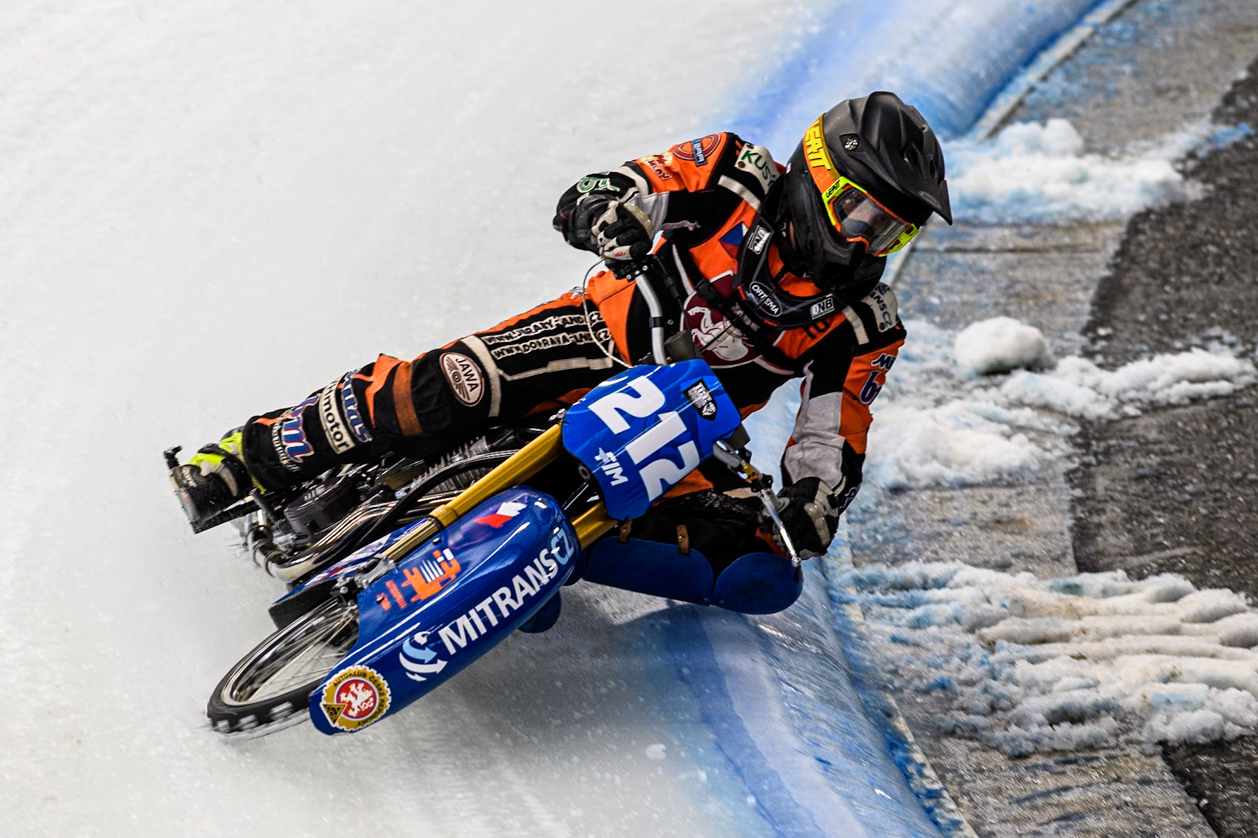 Lukas Hutla (212) of the Czech Republic in action during practice for  the Ice Speedway Gladiators World Championship Finals 1 &amp; 2 at Max-Aicher-Arena, Inzell on Friday 14th March 2025. (Photo: Ian Charles | MI News)