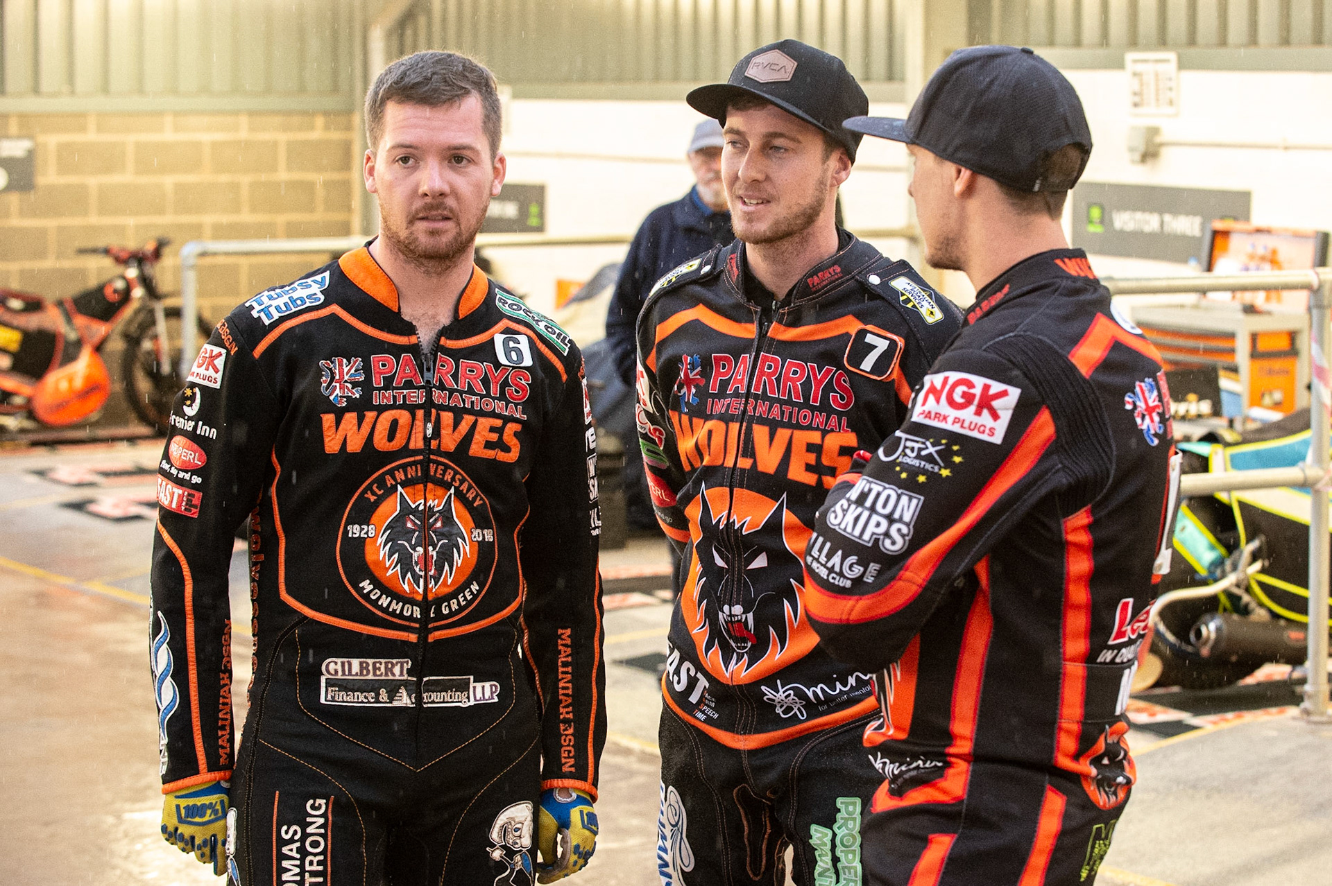 Photo by Ian Charles:

(l-r) Kyle Howarth, Ryan Douglas  and Nick Morris in conversation

Belle Vue Aces v Wolverhampton Wolves, SGB Premiership, National Speedway Stadium, Manchester, Monday, 19, August, 2019