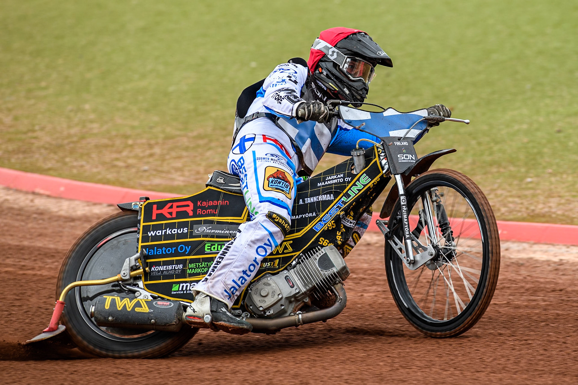 Jesse Mustonen of Finland practices during the Monster Energy FIM Speedway of Nations Semi-Final 1 at the National Speedway Stadium, Manchester on Tuesday 9th July 2024. (Photo: Ian Charles | MI News)