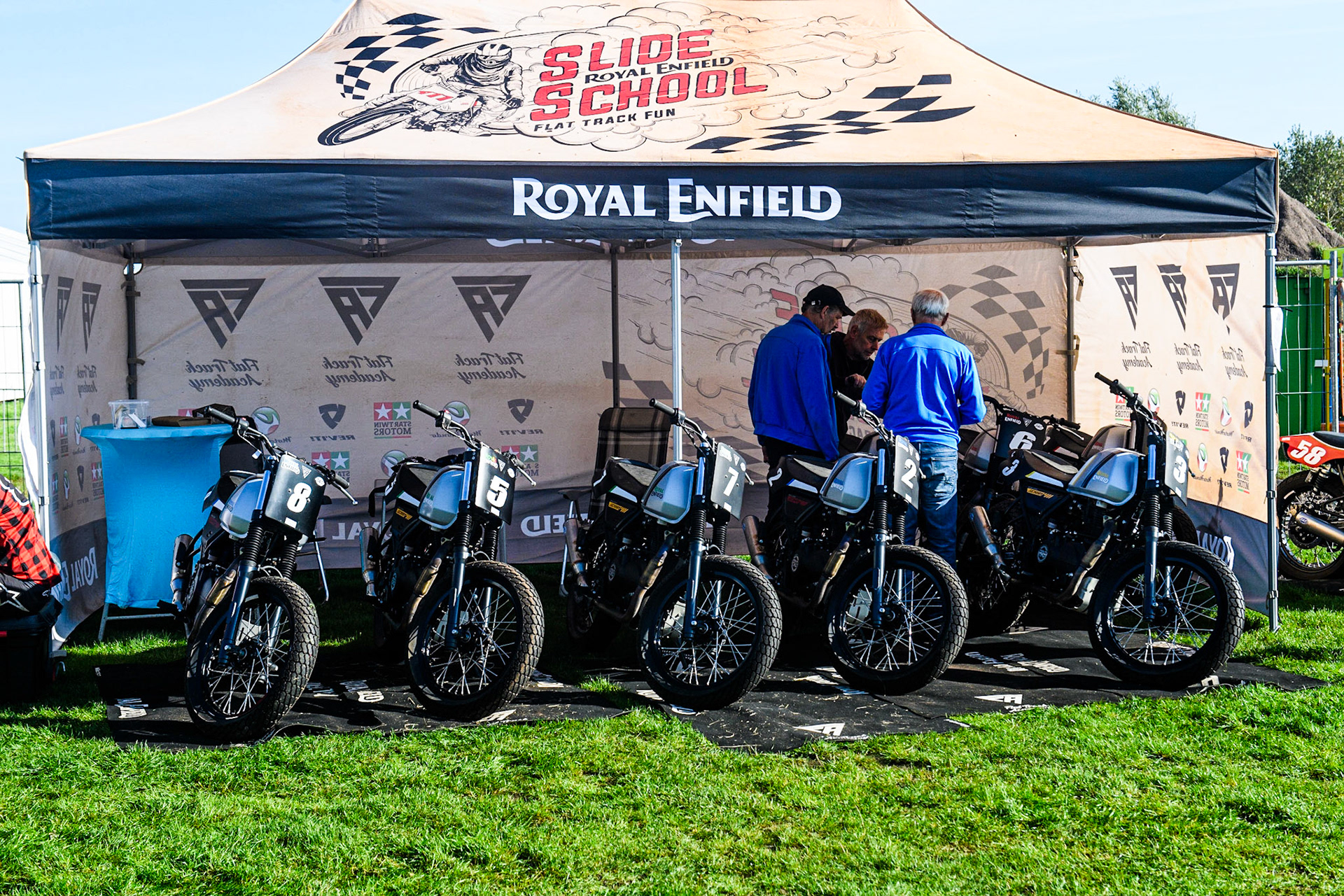The Royal Enfield Flat Track team during the FIM Long Track Of Nations event at the Speed Centre Roden on Sunday 24th September 2023. (Photo: Ian Charles | MI News)