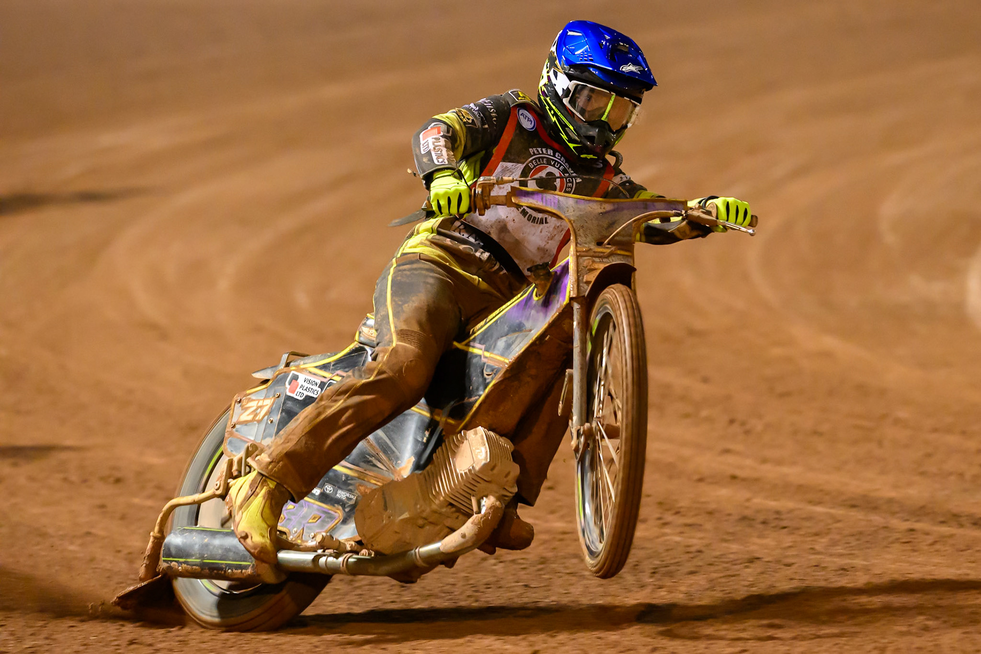 Tom Brennan  picks up some drive coming out of the turn during the Peter Craven Memorial Trophy at the National Speedway Stadium, Manchester, on Monday 16th March 2026. (Photo: Ian Charles | MI News)
