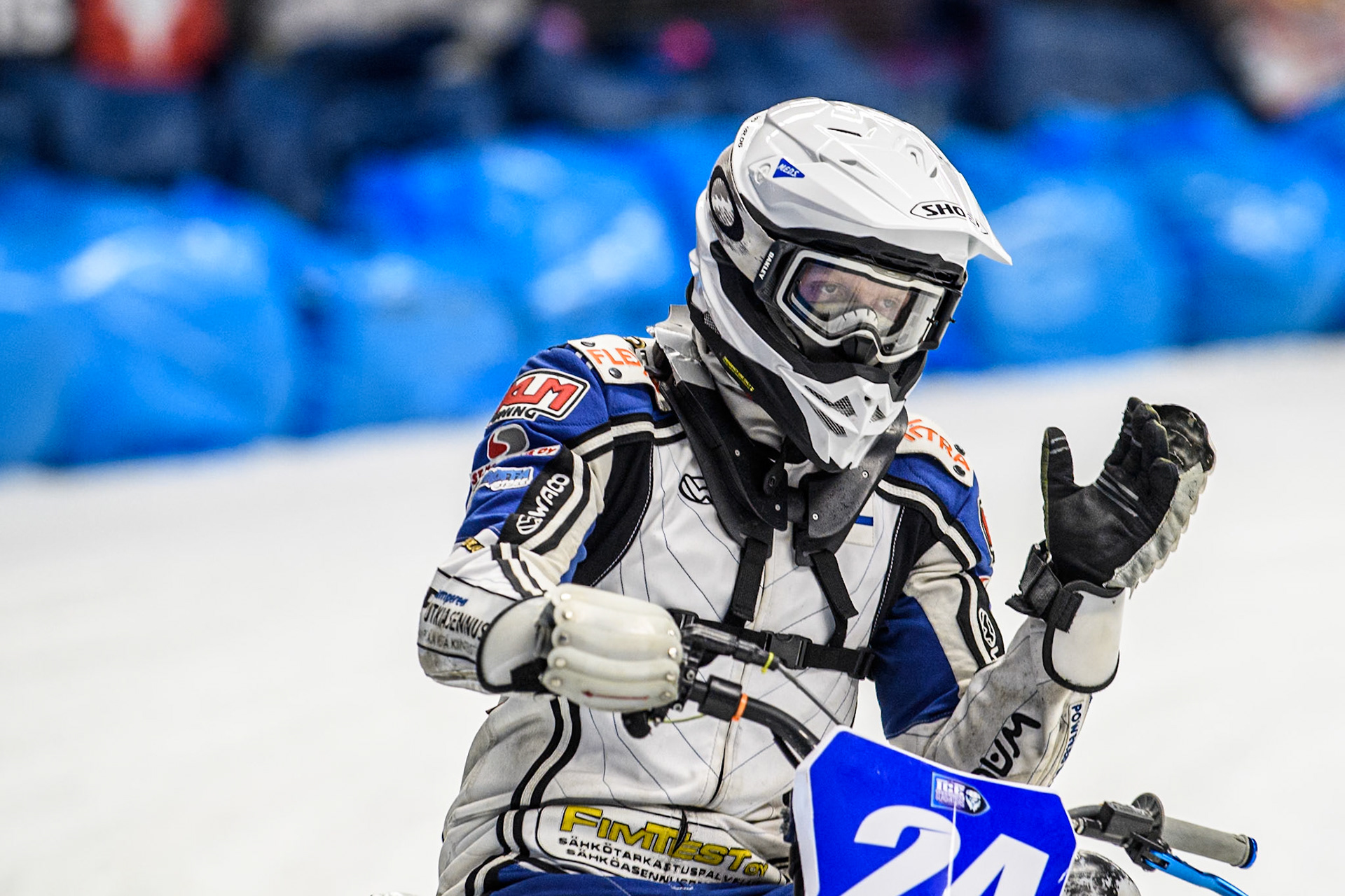 Max Koivula (24) of Finland during the Ice Speedway Gladiators World Championship Final 2 at Max-Aicher-Arena, Inzell on Sunday 16th March 2025. (Photo: Ian Charles | MI News)