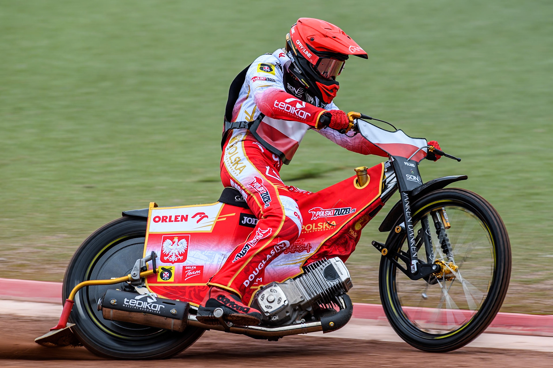 Jakub Krawczyk of Poland practices during the Monster Energy FIM Speedway of Nations 2 (Under 21) Final at the National Speedway Stadium, Manchester on Friday 12th July 2024. (Photo: Ian Charles | MI News)