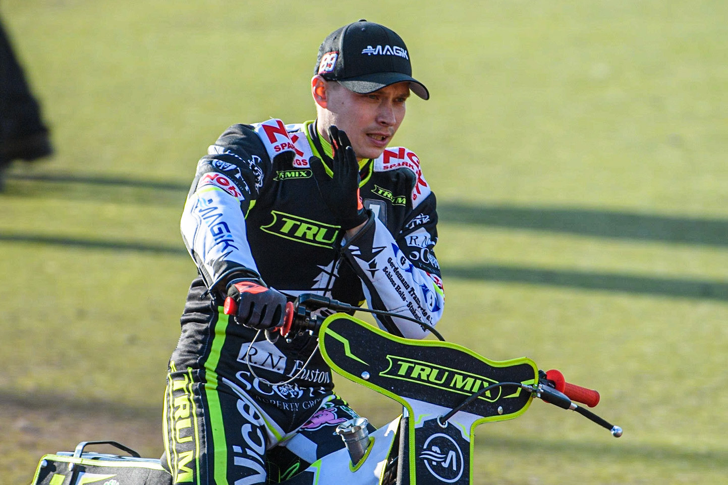 Emil Sayfutdinov on the parade lap during the Sports Insure Premiership match between Belle Vue Aces and Ipswich Witches at the National Speedway Stadium, Manchester on Monday 17th July 2023. (Photo: Ian Charles | MI News)