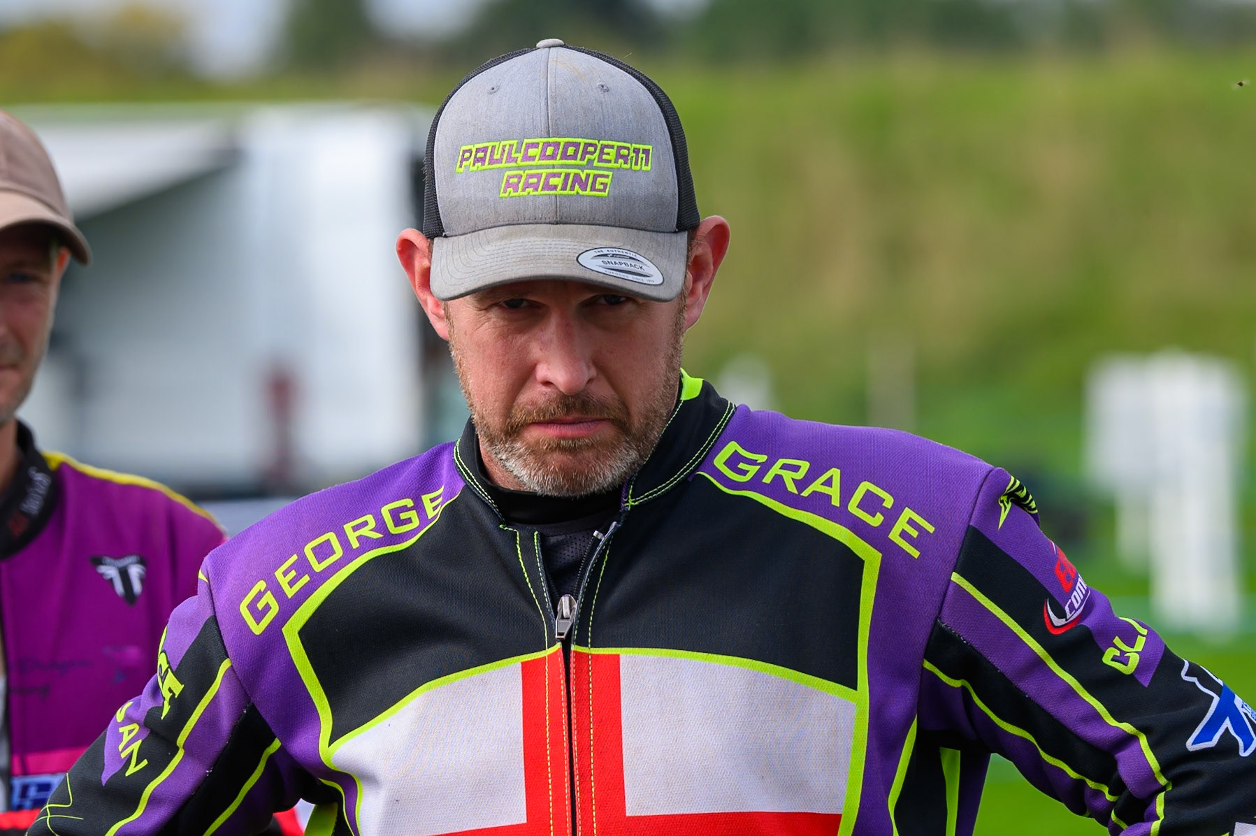 Paul Cooper (11) at the riders briefing during the British Masters Grasstrack Championship at Lower Marsh Farm, Much Hoole, Preston in Lancashire, England on Sunday 13th September 2026. (Photo: Ian Charles | MI News)