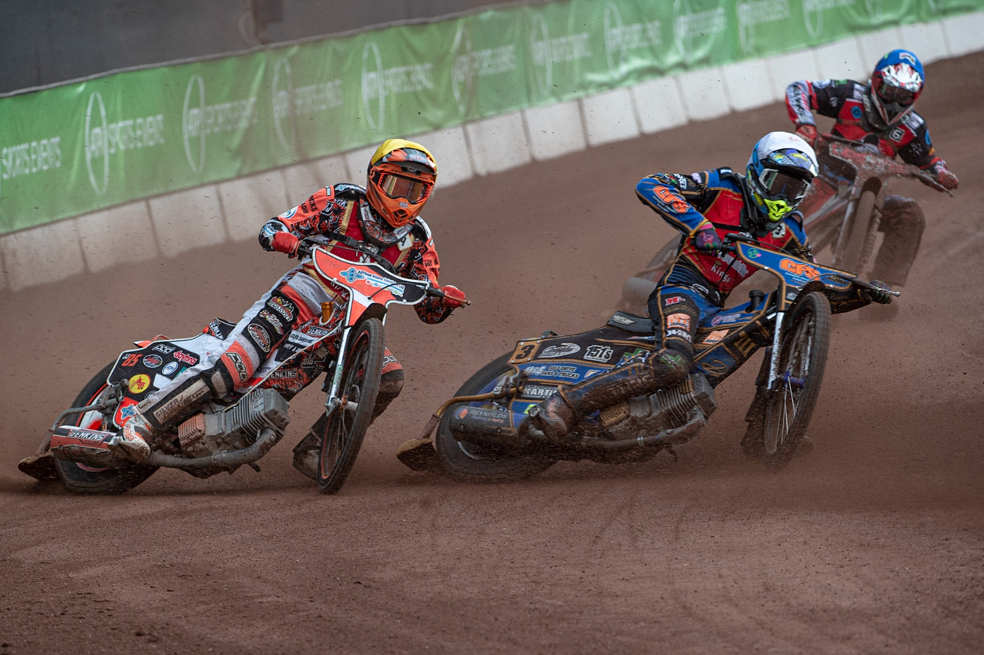 Photo: Ian Charles

Anders Rowe  (White) and Jordan Jenkins  (Yellow) lead Connor Bailey  (Blue)

Belle Vue Colts v Kent Kings, SGB National League KO Cup Quarter Final 1st Leg, Belle Vue National Speedway Stadium, Manchester, Thursday 20  June  2019