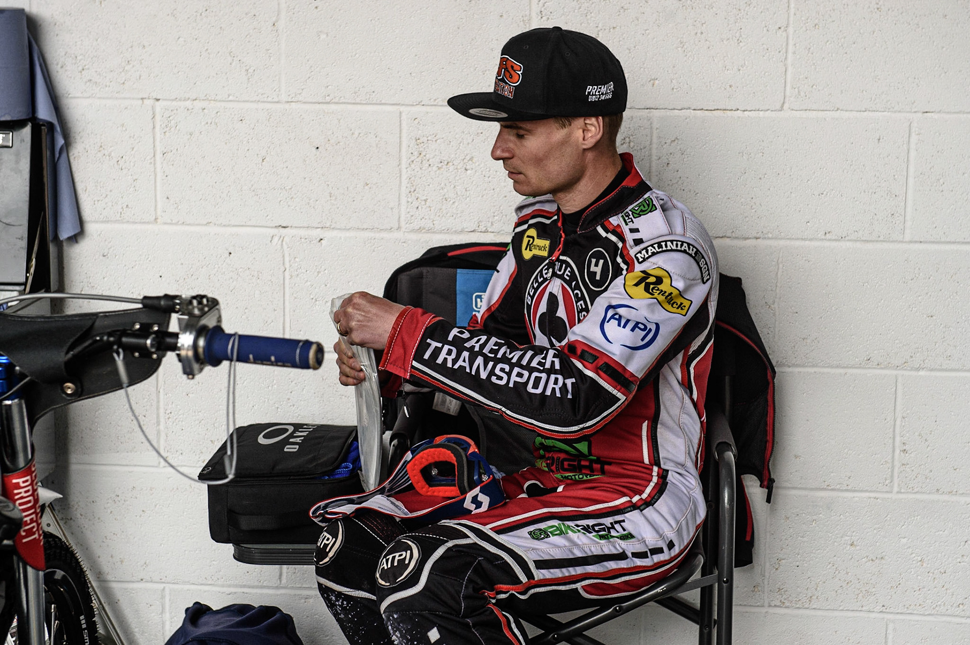 Photo: Ian CharlesSteve Worrall prepares to practiceDiscovery Networks Eurosport Speedway Season Launch, National Speedway Stadium, Manchester Wednesday  12  May  2021
