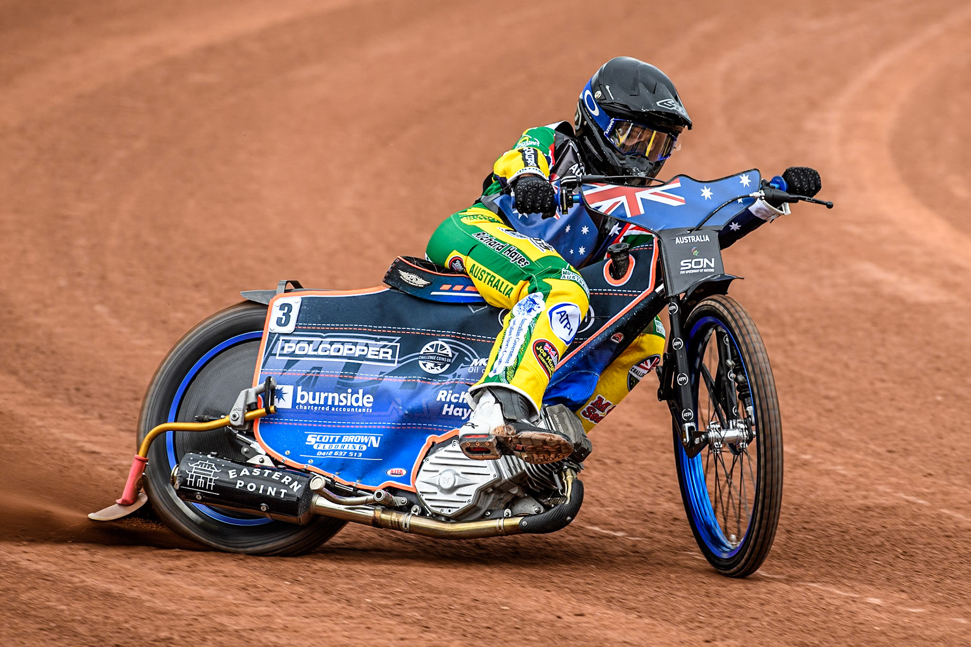Brady Kurtz of Australia practices during the Monster Energy FIM Speedway of Nation Semi Final 2 at the National Speedway Stadium, Manchester on Wednesday 10th July 2024. (Photo: Ian Charles | MI News)