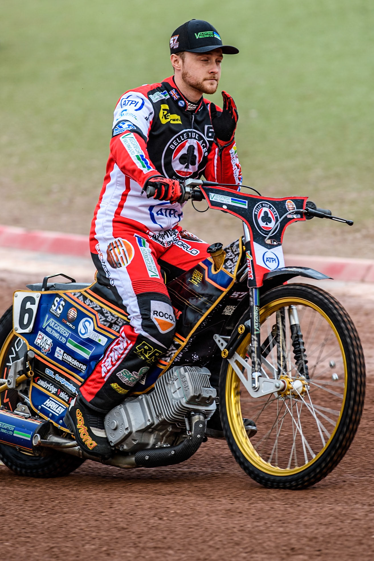 Belle Vue Aces' Connor Mountain on the parade during the Rowe Motor Oil Premiership match between Belle Vue Aces and Leicester Lions at the National Speedway Stadium, Manchester on Monday 24th June 2024. (Photo: Ian Charles | MI News)