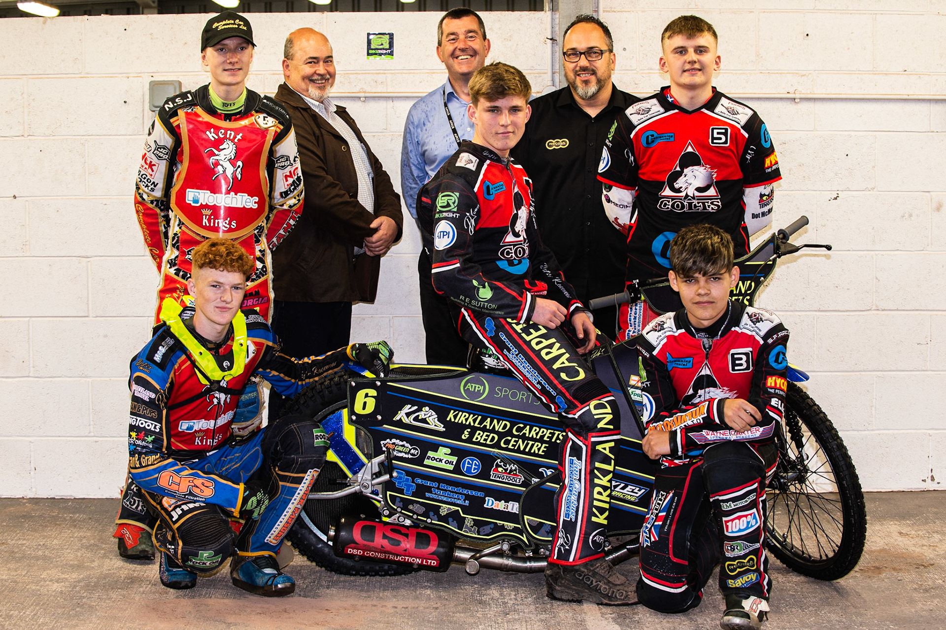 Photo: Ian Charles

The riders sponsored by Regina Chains at Belle Vue
(l-r) Drew Kemp, Don Elliott (regina Chains), Adrian Smith (CEO Belle Vue Speedway), Kyle Bickley, Mark Turner (Regina Chains), Leon Flint 
Kneeling: Anders Rowe, Jordan Palin 

Belle Vue Colts v Kent Kings, SGB National League, Belle Vue National Speedway Stadium, Manchester, Thursday 1  August  2019