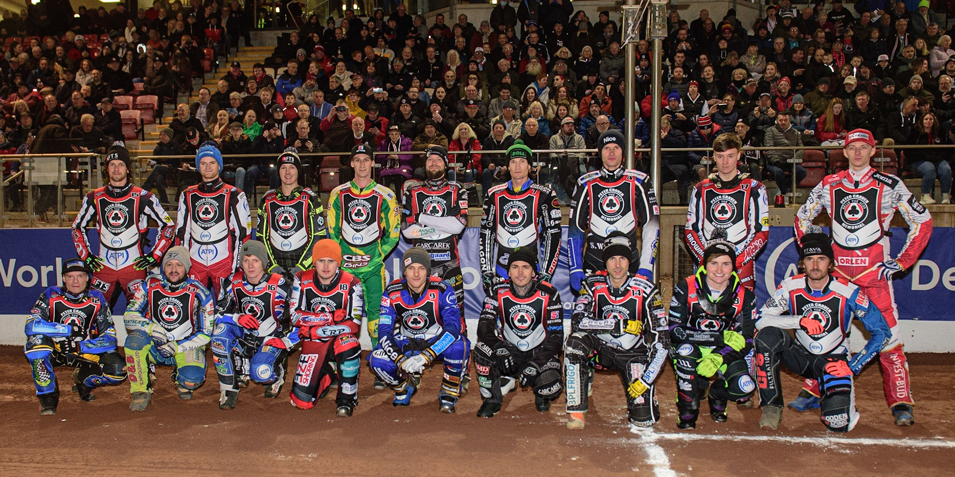 MANCHESTER, UK. MAR 21ST. All the riders for the group photo during the ATPI Peter Craven Memorial Trophy at the National Speedway Stadium, Manchester on Monday 21st March 2022. (Credit: Ian Charles | MI News)