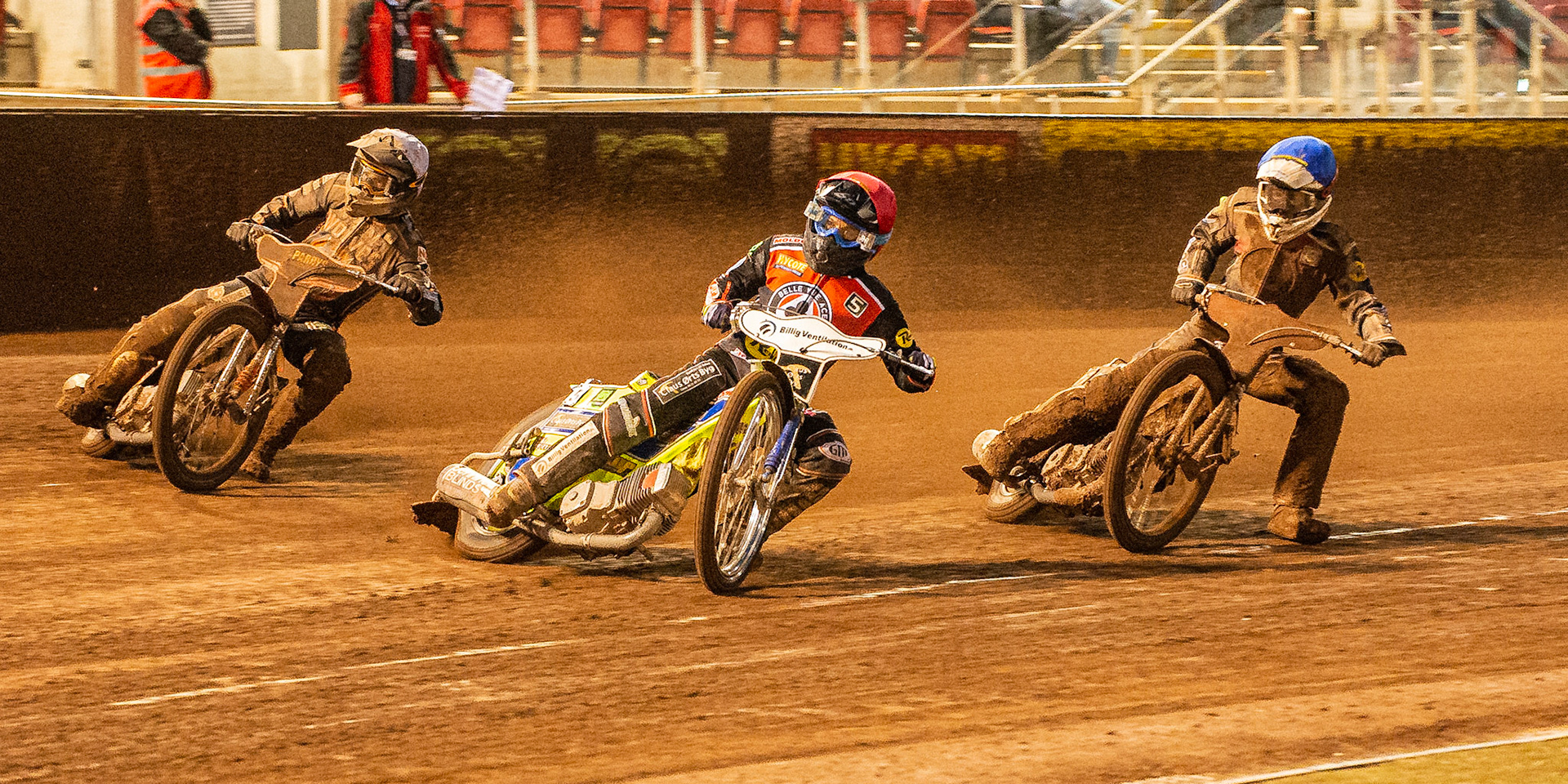 Photo by Ian Charles:

Kenneth Bjerre (Red) leads Jaimon Lidsey  (Blue) and Jacob Thorssell  (White)

Belle Vue Aces v Wolverhampton Wolves, SGB Premiership, National Speedway Stadium, Manchester, Monday, 19, August, 2019