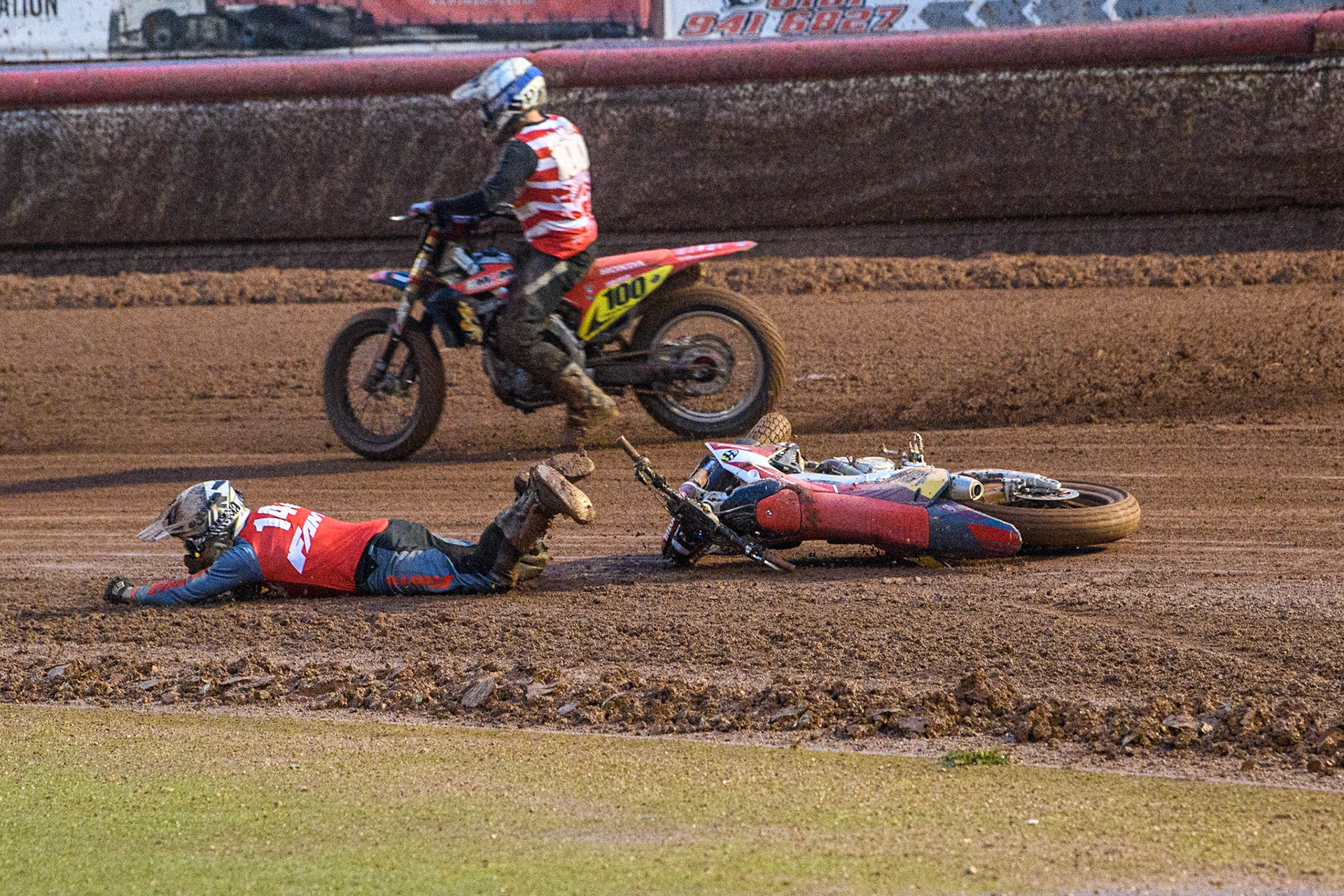Vittorio Emanuele Marzotto (148) from Italy spins out and falls during the FIM World Flat Track Championship Round 1 at the National Speedway Stadium, Manchester on Saturday 5th August 2023. (Photo: Ian Charles | MI News)