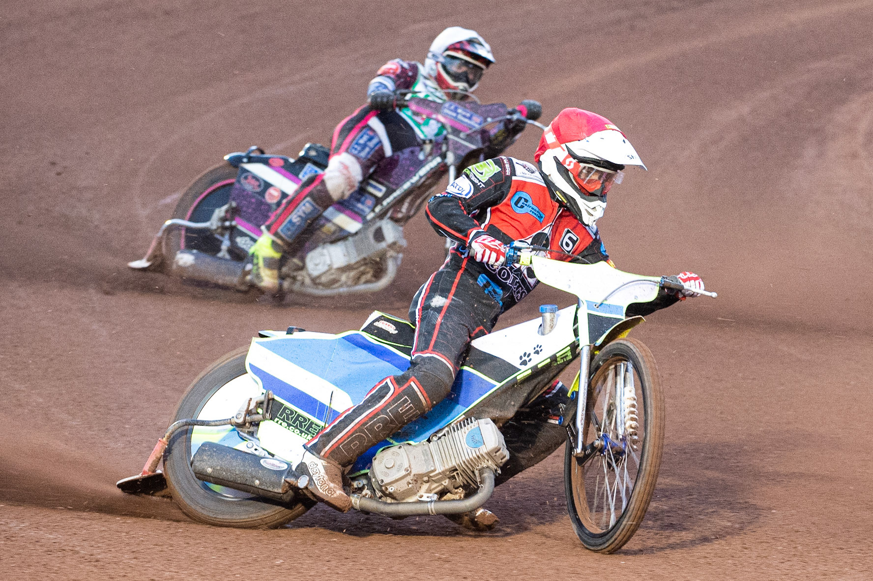 Photo: Ian Charles

Ben Rathbone  (Red) leads Sam Woolley  (White)

Belle Vue Colts v Cradley Heathens, SGB National League, Belle Vue National Speedway Stadium, Manchester, Thursday 29  August  2019
