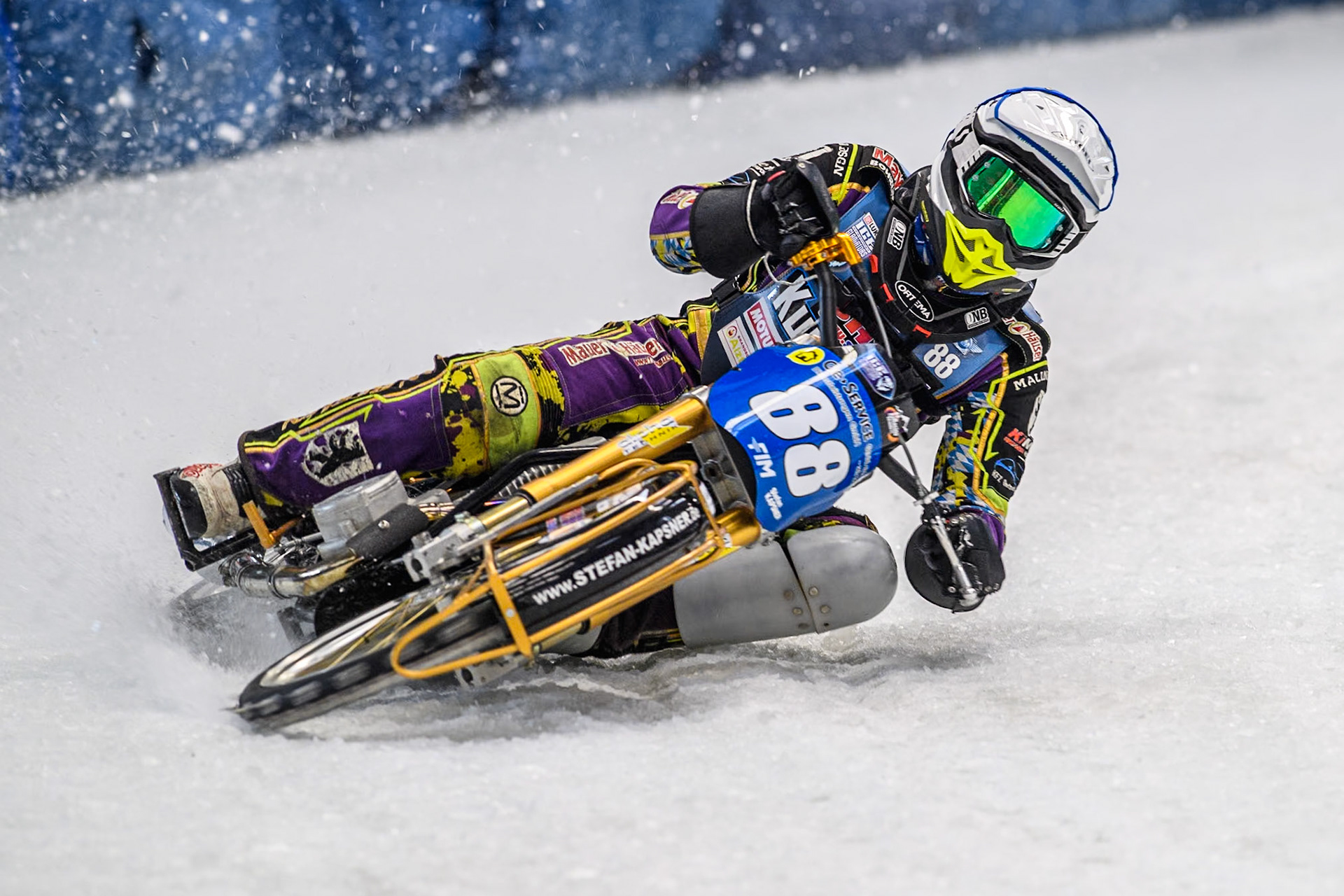 Germany's Max Niedermaier (88) in action during the FIM Ice Speedway Gladiators World Championship Final 2 at the Max-Aicher-Arena, Inzell on Sunday 24 March 2024. (Photo: Ian Charles | MI News)
