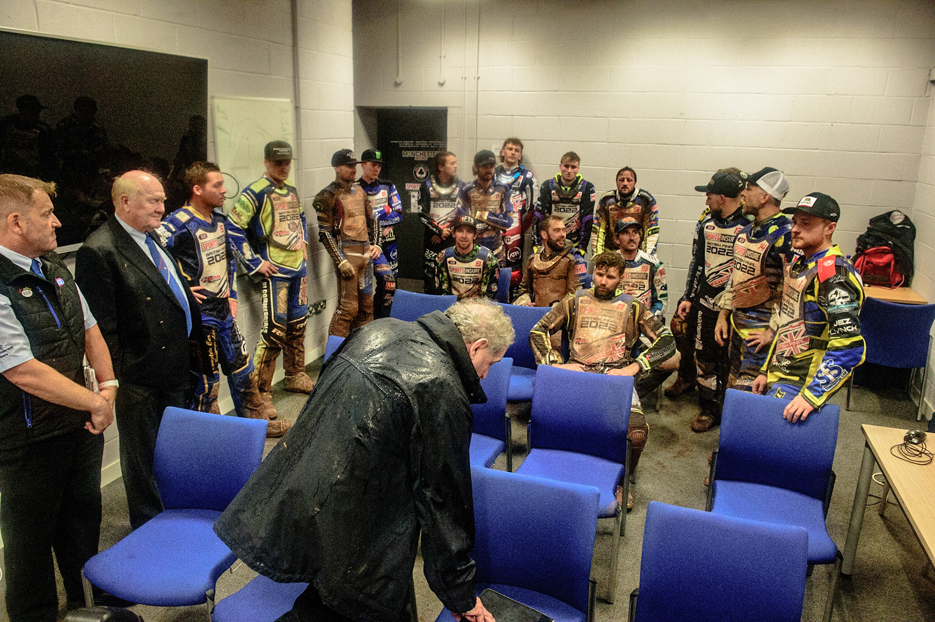 A second riders meeting with Tony Steele during the Sports Insure British Speedway Championship Final at the National Speedway Stadium, Bellevue, Manchester, England on Monday 1st August 2022. (Photo by: Ian Charles | MI News)
