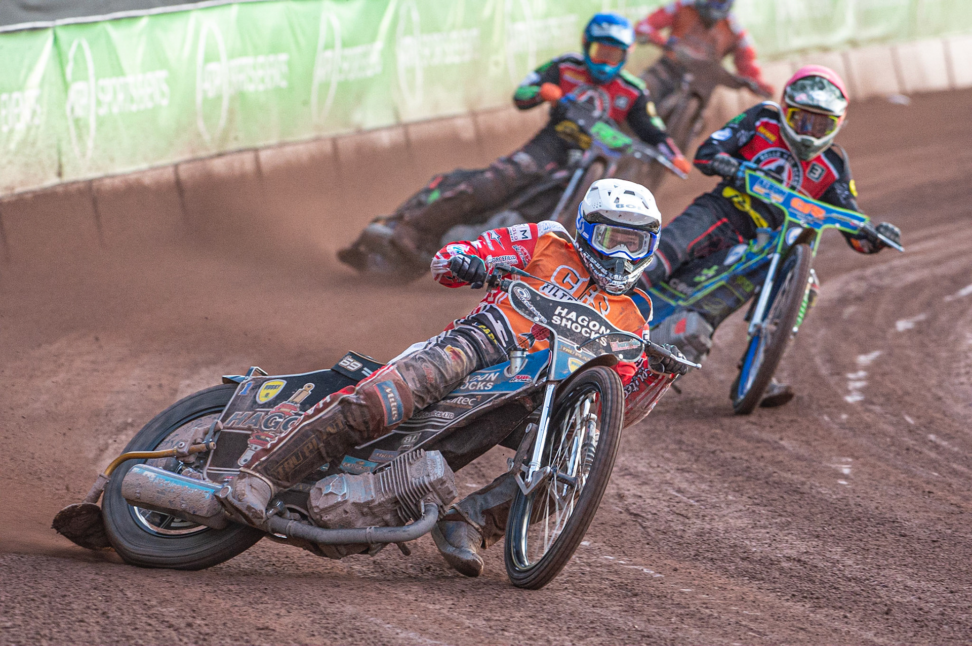Photo by Ian Charles

Jason Doyle (White) leads Dan Bewley  (Red) and Dimitri Bergé  (Blue)


Belle Vue Aces v Swindon Robins, British Speedway Premiership, Belle Vue National Speedway Stadium, Manchester, Monday 12  August  2019